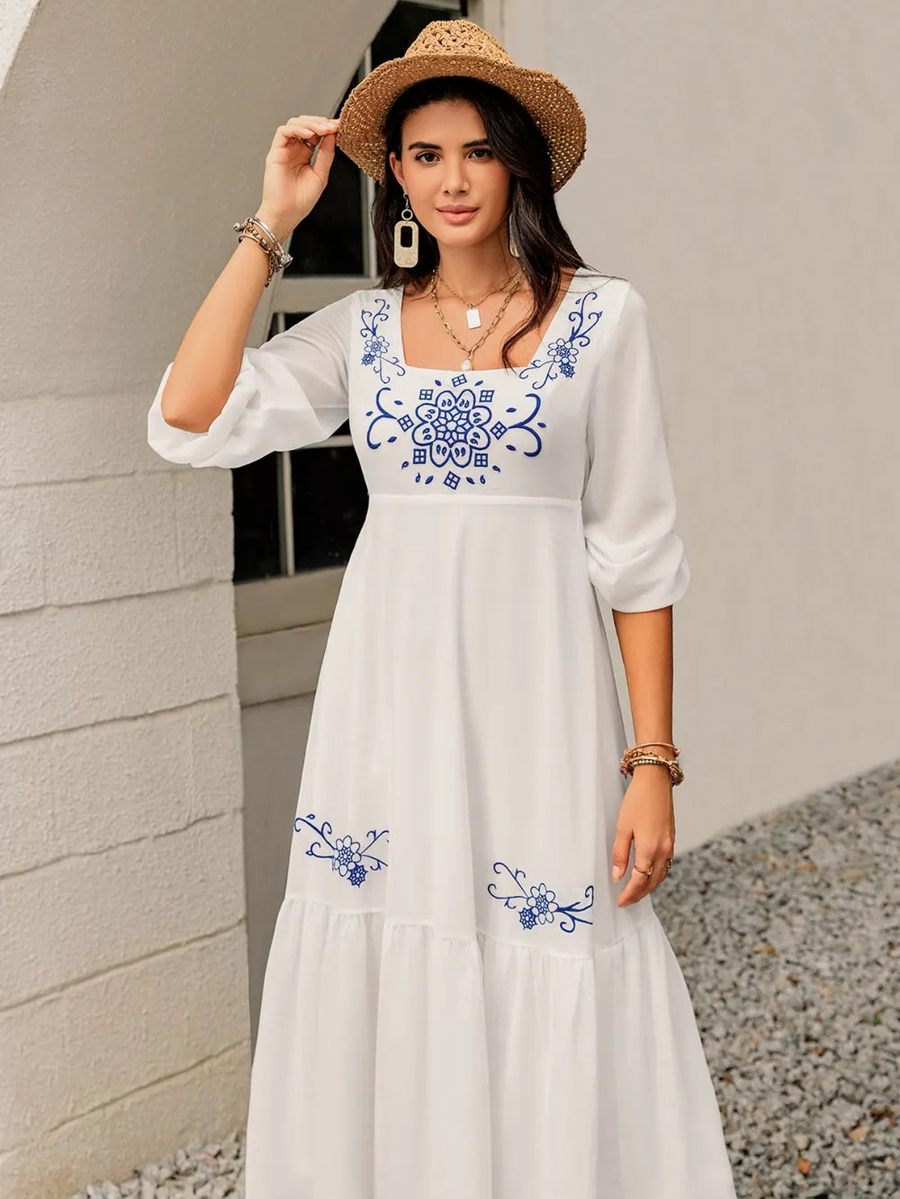 Printed Square Neck Balloon Sleeve Dress 92e1116a-b4cc-4289-a59d-79e9fce14bb1-Max