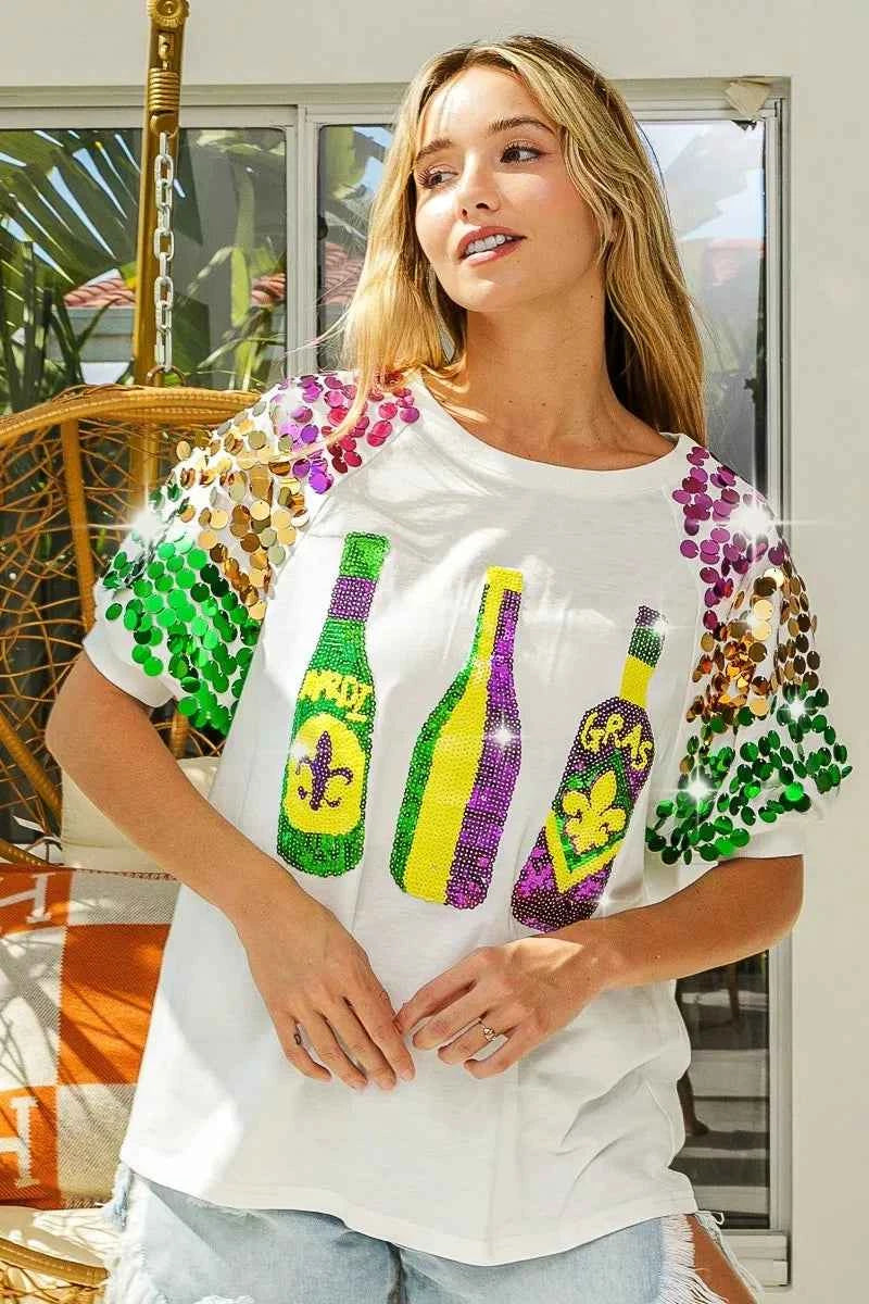 BiBi Sequin Mardi Gras Bottles Spangled Sleeve Top 92e4accd6beb441c83b1eee8fc330cf2-Max-Origin