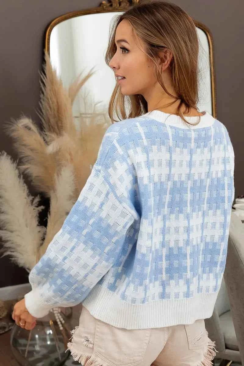 BiBi Hashtag Grid Textured V-Neck Sweater 92ebce0e2c8e44418cd80df439220819-Max-Origin
