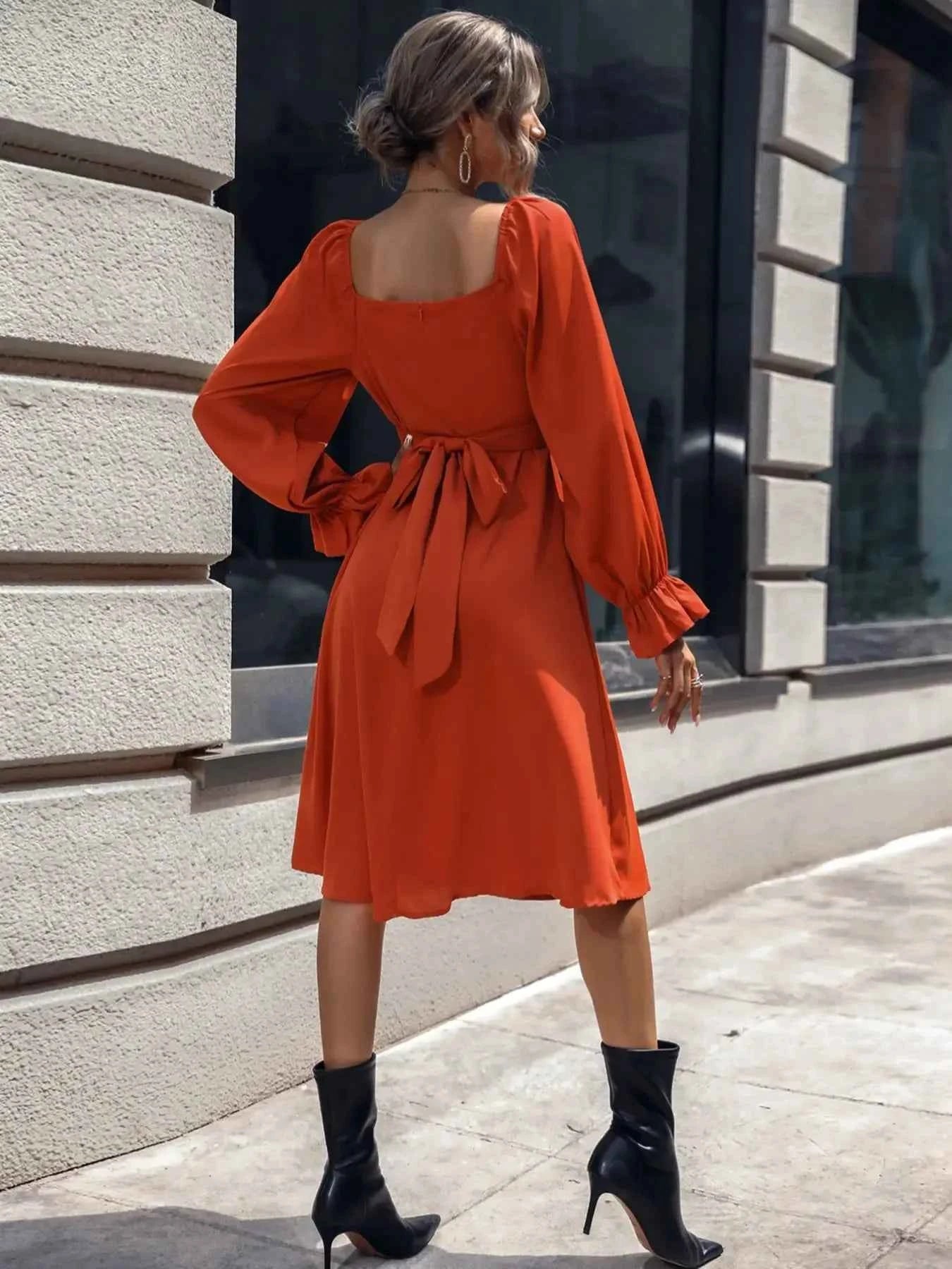 Square Neck Flounce Sleeve Midi Dress 92f0353f-cf65-4dd0-94dc-905b608ebe2f-Max-Origin
