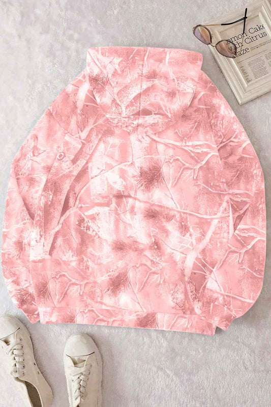 Light Pink Camouflage Plant Print Kangaroo Pocket Oversized Hoodie 92f54168c3854eae