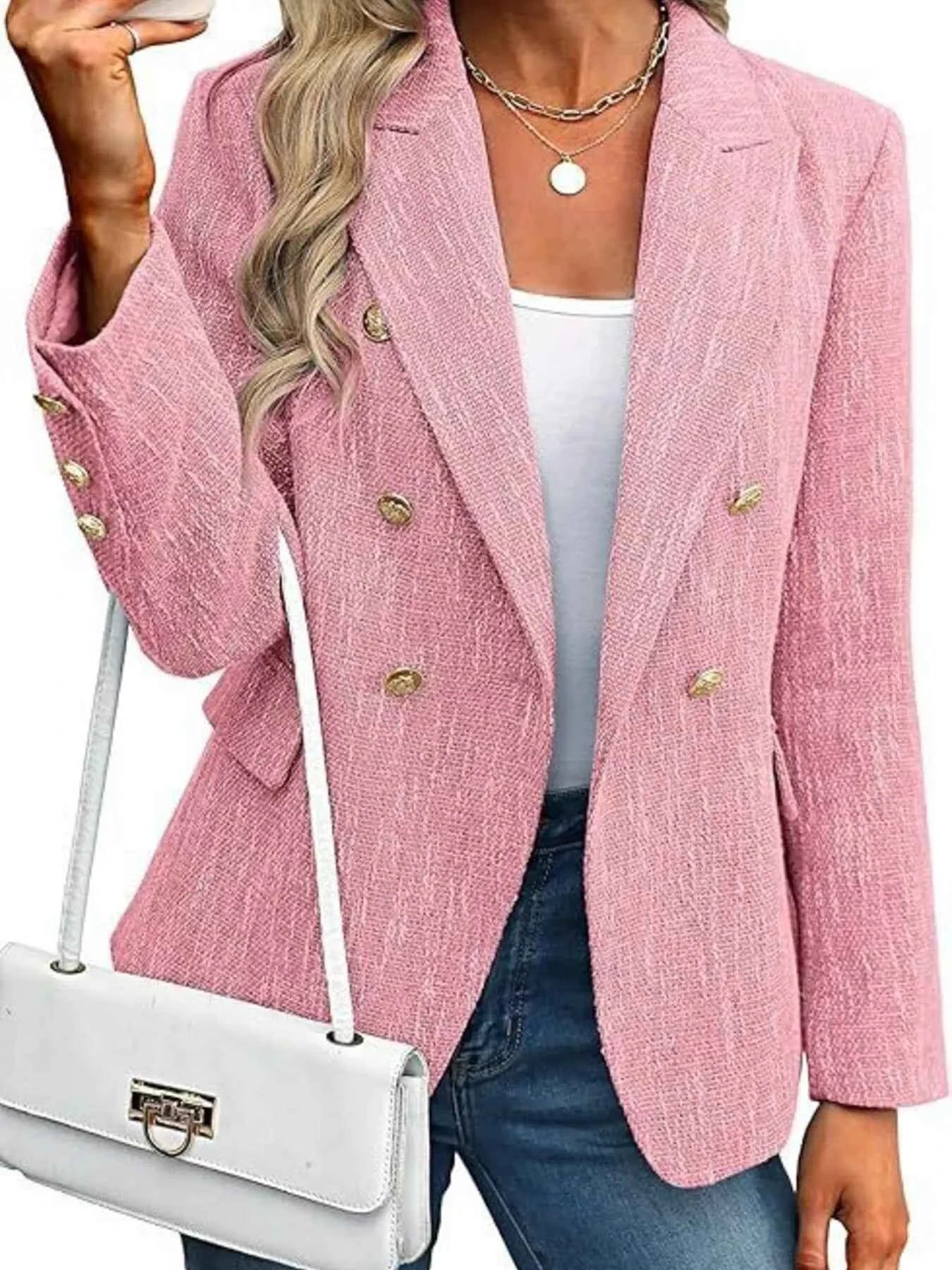 Double-Breasted Lapel Collar Blazer Pale Blush 92f644c0cd694d659bd92e4805937797-Max-Origin