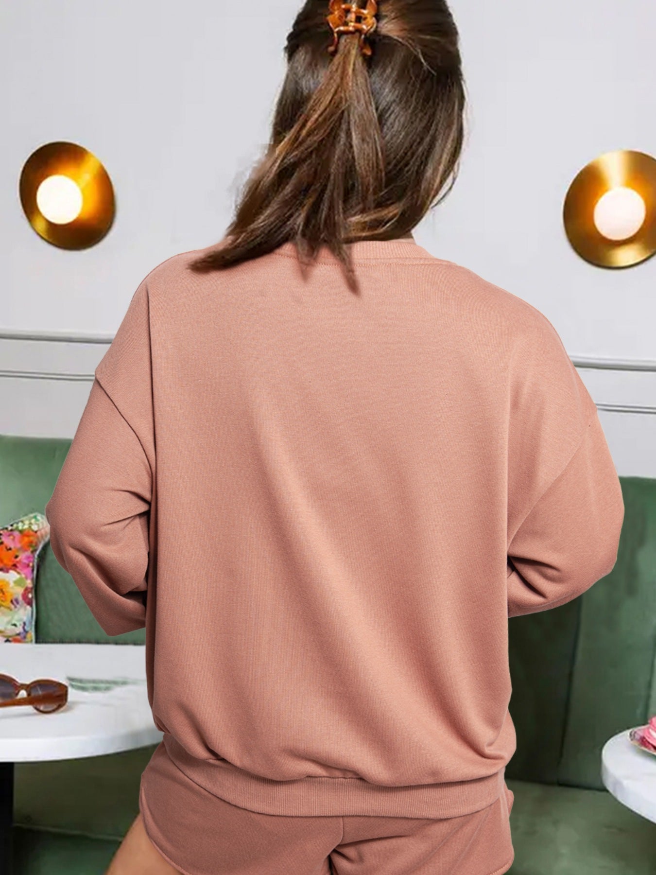 COFFEE Round Neck Sweatshirt and Shorts Set 92f7638b-3b8b-4ea3-b370-e9b9f96c7f05-Max