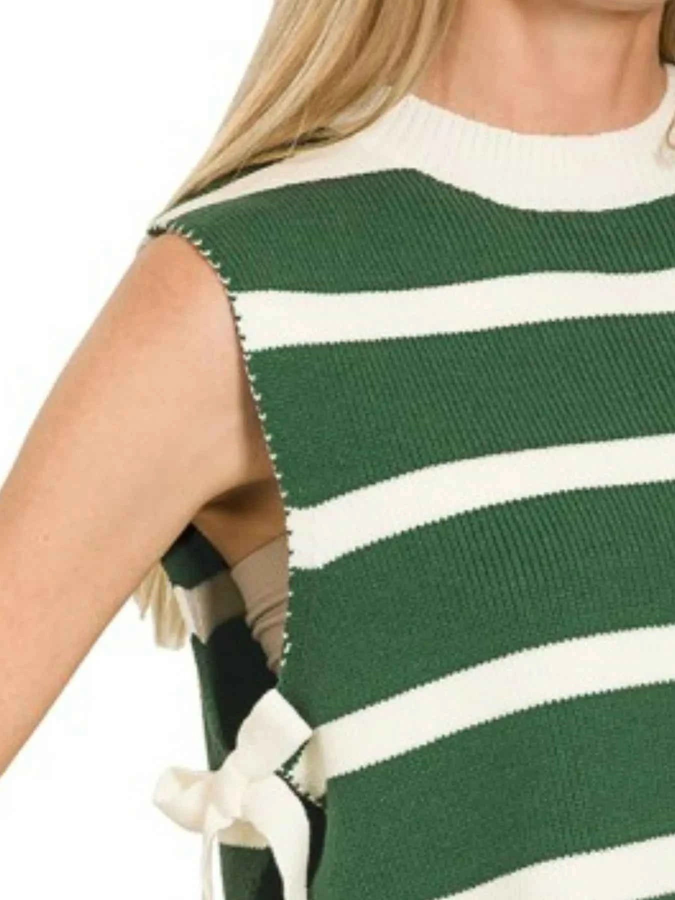 Zenana Side Tie Stripe Sweater Vest 9308f037-890e-407c-b262-896e1f51a3cb-Max-Origin