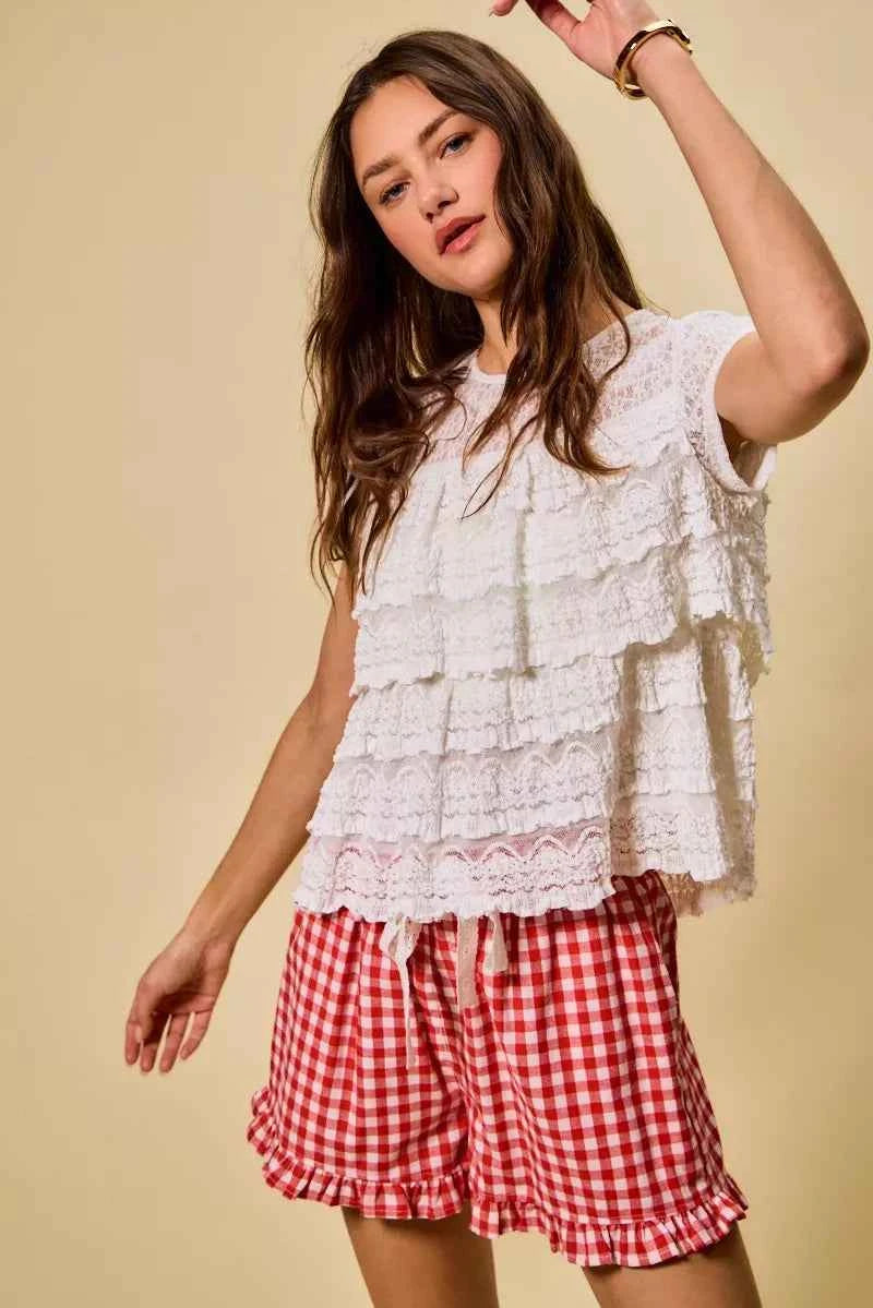 SO ME Ruffle Tiered Stretch Lace Short Sleeves Knit Top 930eb663b46d4871926c1aba067c83b0-Max-Origin