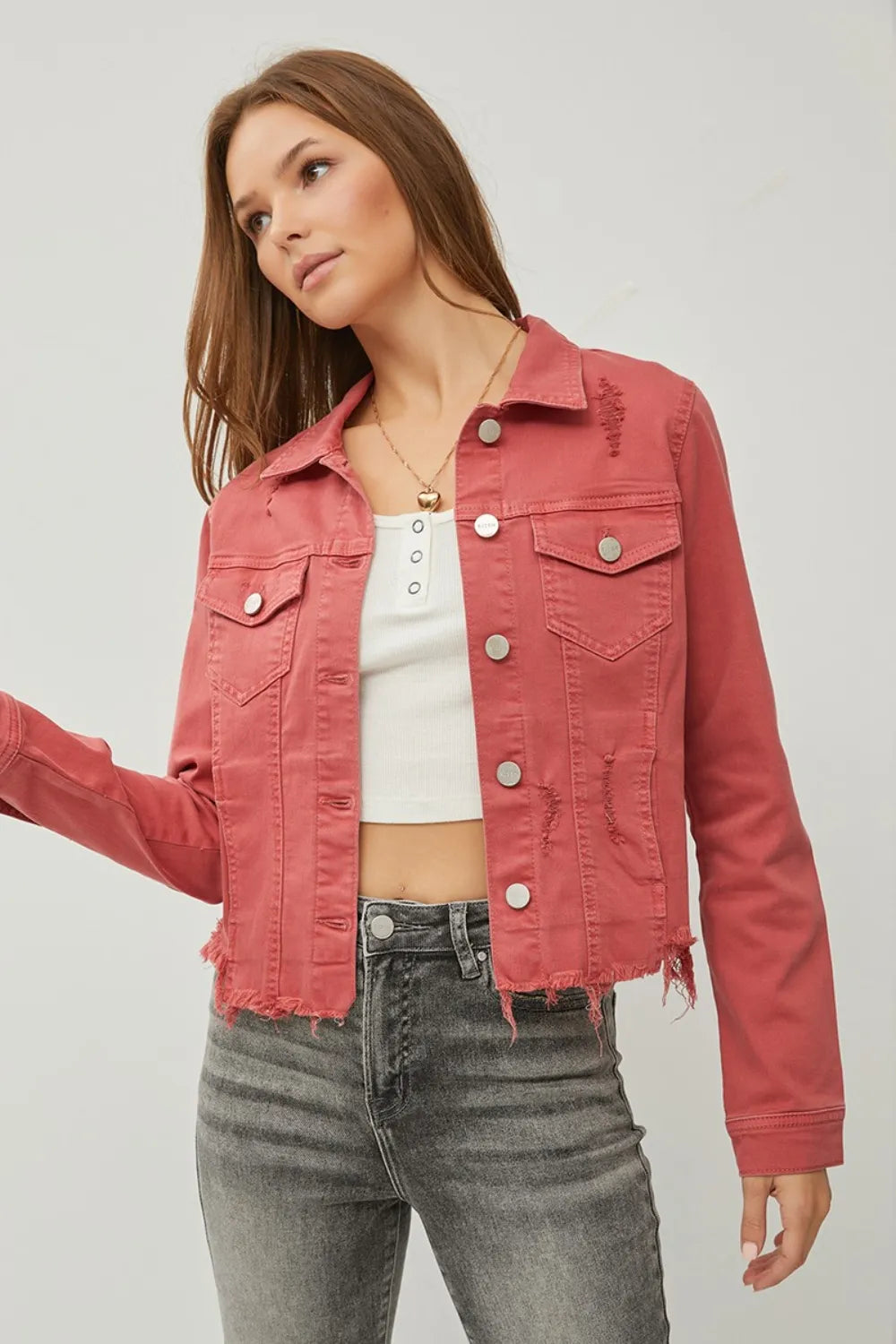 RISEN Full Size Raw Hem Button Up Cropped Denim Jacket Plus Size 931362b0-58ed-4574-bf3e-bf8dda5ddcc8-Max