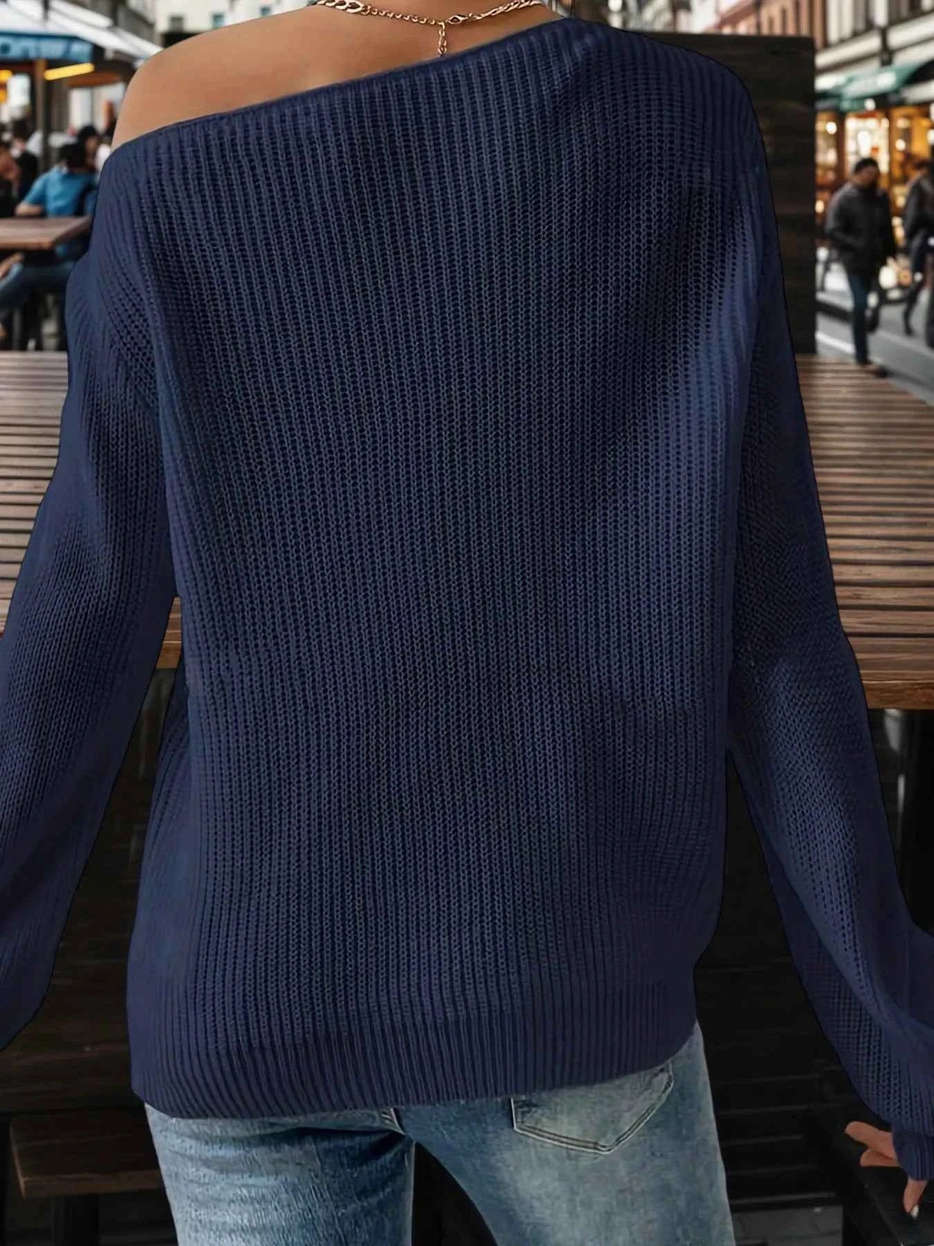 One-Shoulder Ribbed Knit Top with Relaxed Fit