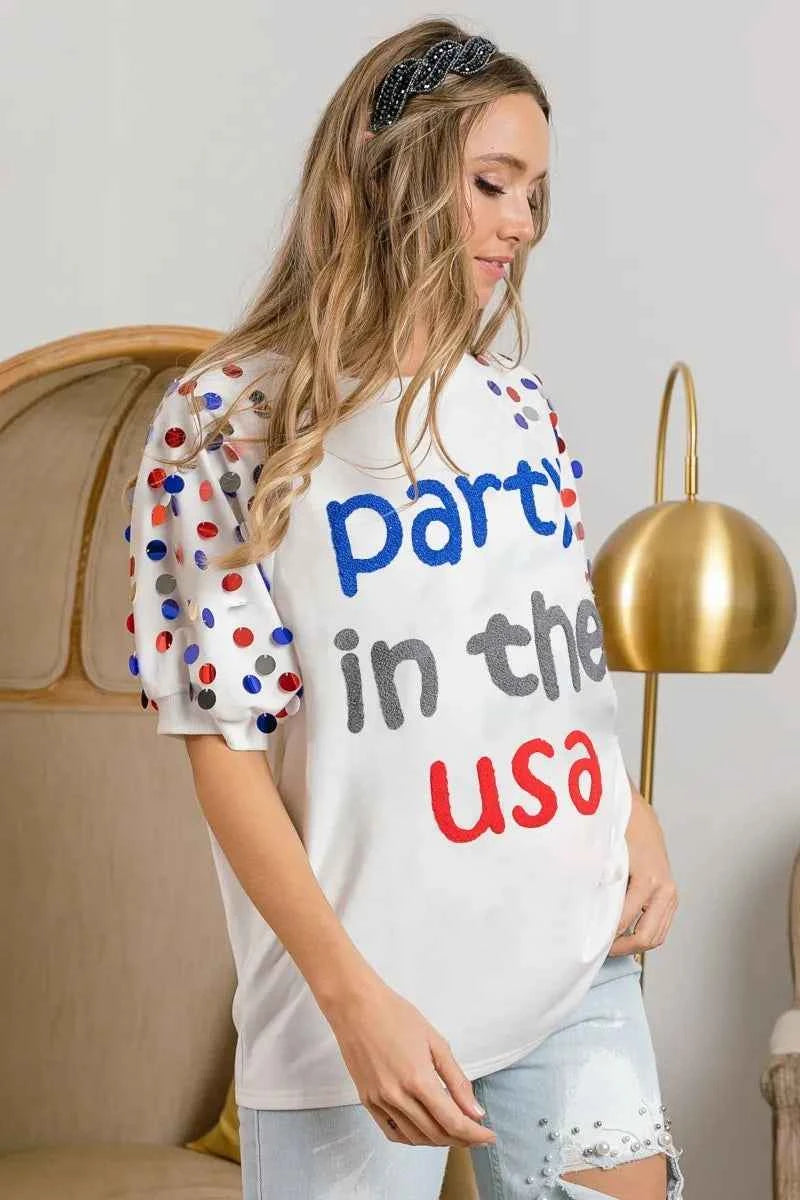 BiBi Party In The Usa Spangle Puff Sleeves Top 932a8de7c2924bb29d5f3f9cc0ffc1d8-Max-Origin