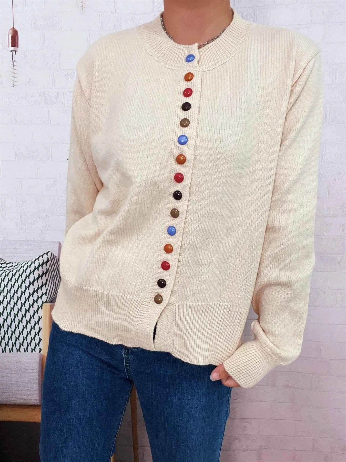Button Up Long Sleeve Cardigan Beige One Size 93386aefbb6a46bba0e0d26cb3790e25-Max-Origin