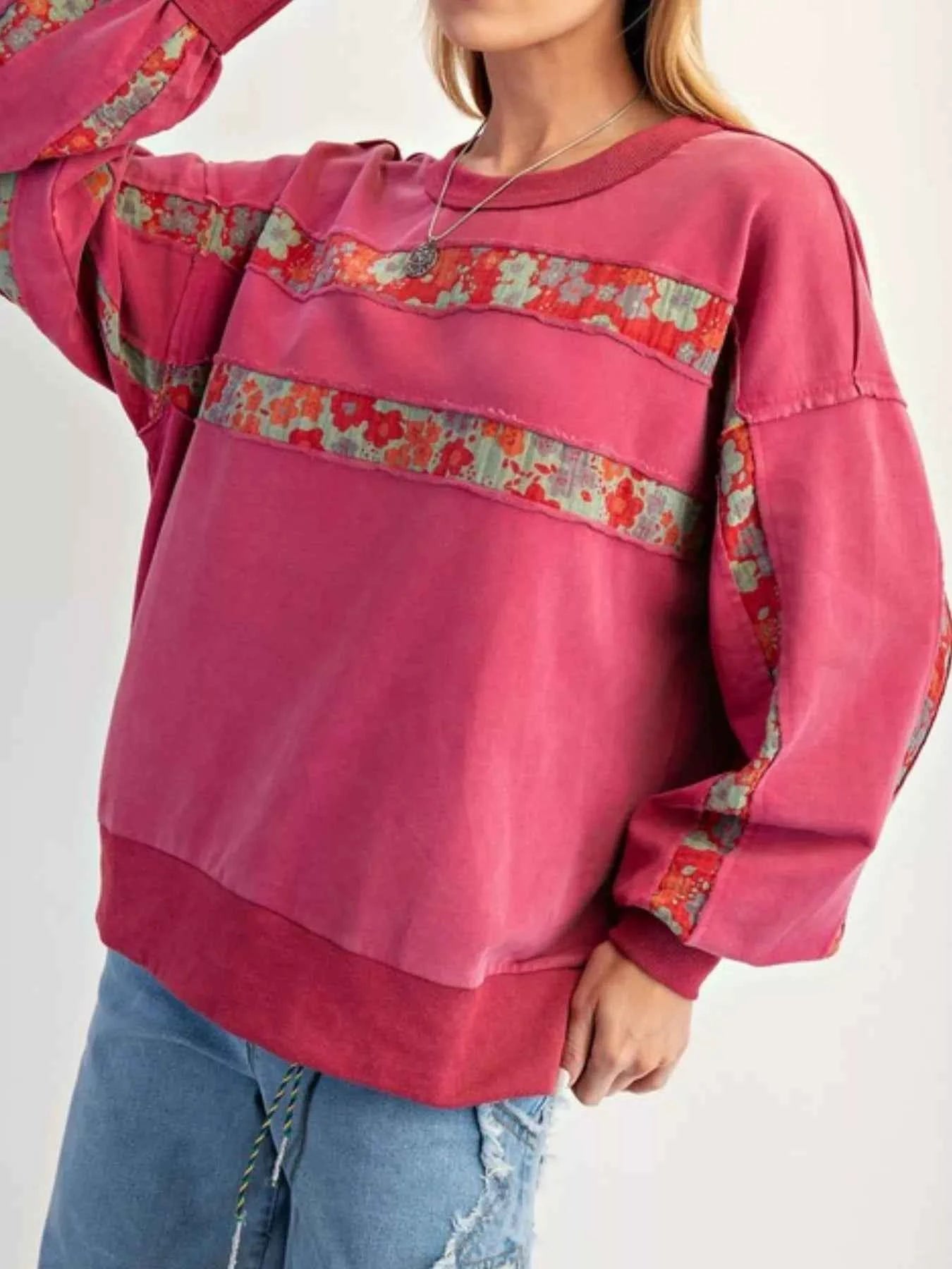 Bohemian Striped Oversized Sweatshirt Hot Pink 9339b0a7-c596-4441-b993-2f1cef48e083-Max-Origin