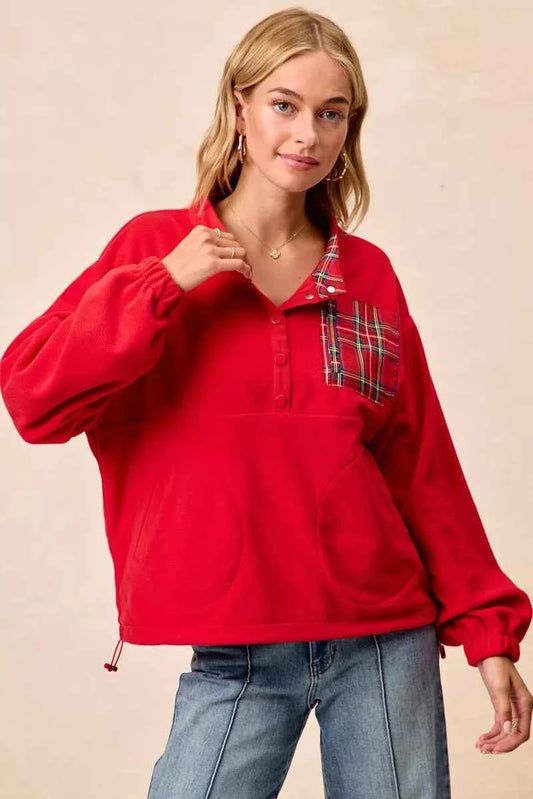 Christmas Theme Fleece Buttoned Top with Pockets RED 933b10efac664d62956e7531c29666d3-Max-Origin