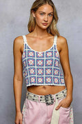 POL Scalloped Edge Cropped Crochet Cami with Granny Square Pattern BLUE MULTI One Size 933dabc6-01f0-4590-9243-6c52515d5b0f-Max-Origin