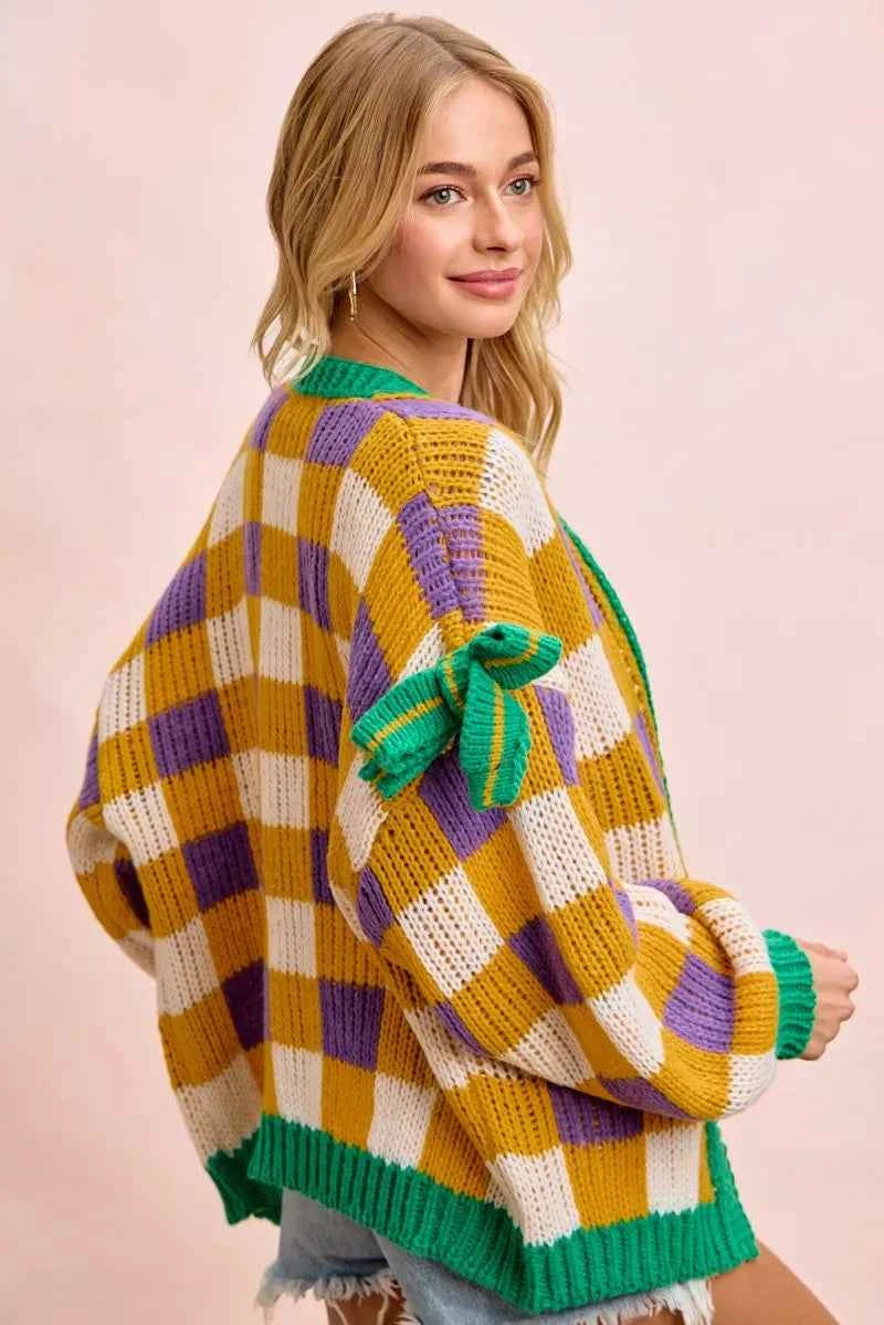 BiBi Mardigras Checker Board Front Open Cardigan 933e013e4e504551856e401b44477e6b-Max-Origin