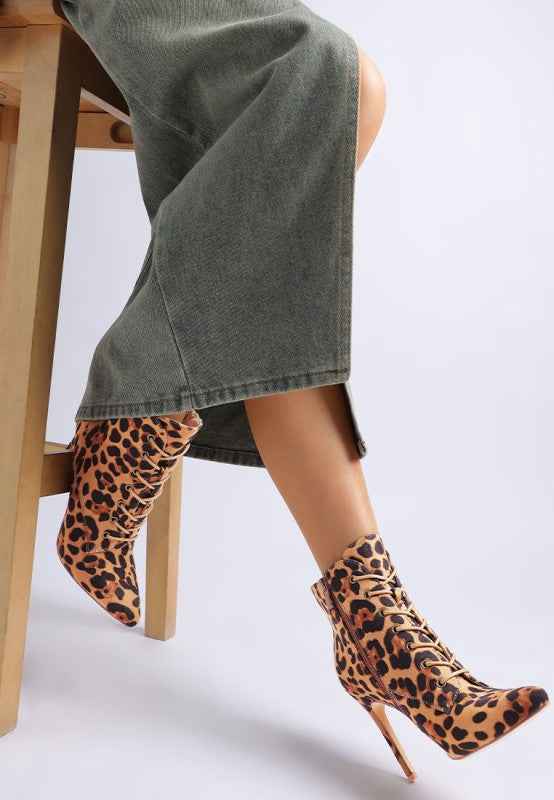 Nesta Leopard Stiletto Heel Lace Up Boots 93406895-9f43-4cae-9c69-8476826bcd3e