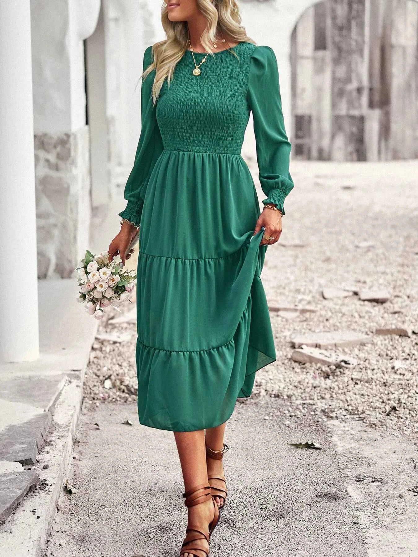 Smocked Long Sleeve Tiered Dress 934418a754f6487f89ad4582db3729d5-Max-Origin