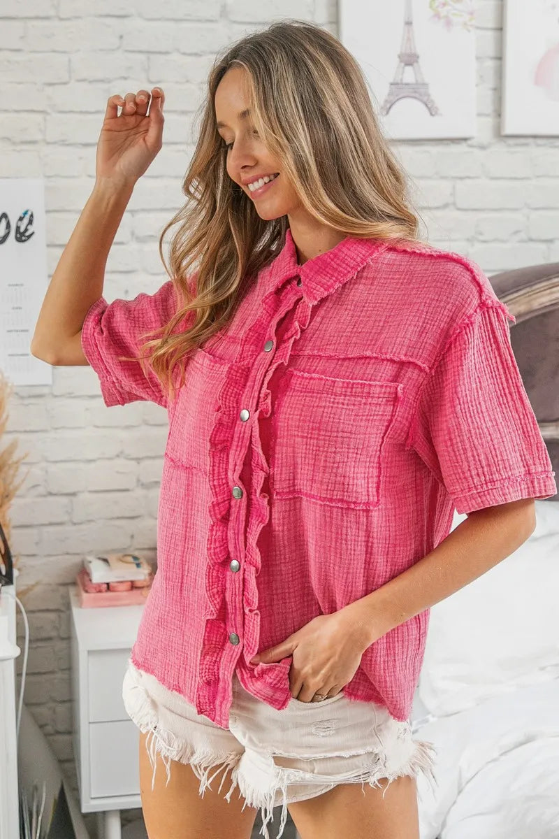 BiBi Mineral Washed Wrinkle Gauze Raw Edge Shirt Top 93449e3a378f4a61bed2684e5dfd9ed7-Max-Origin