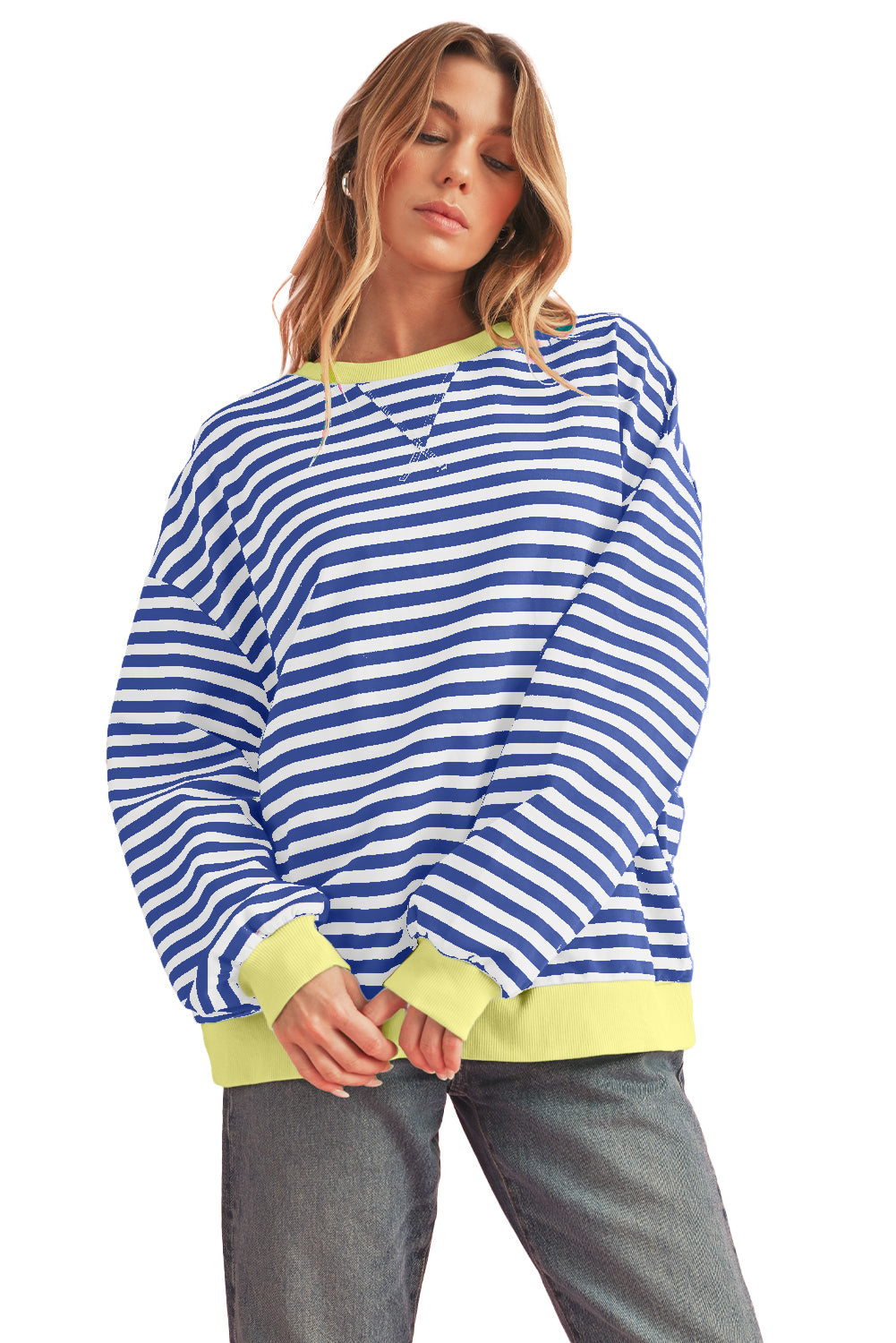 Black Stripe Contrast Edge Cross Seam Oversized Sweatshirt 934ed2c921feb442