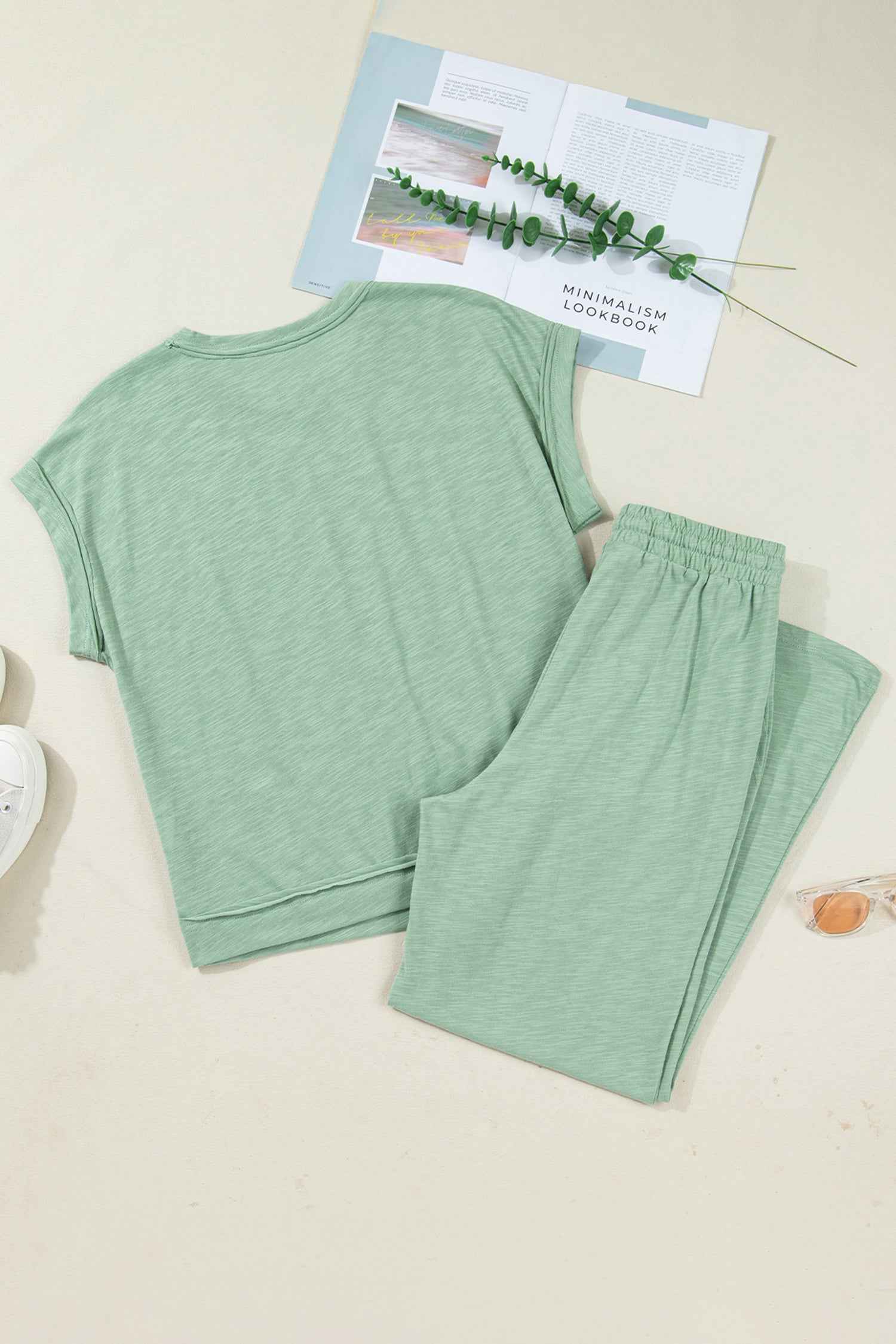 Canton Cuffed Short Sleeve Tee Raw Seam Patch Pocket Drawstring Pants Set 9356e7469a6efe91