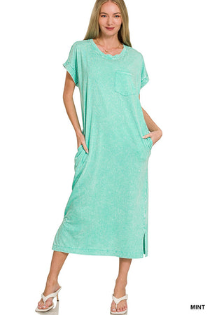 Washed Exposed Seam Short Sleeve T-Shirt Dress MINT 93592b0f18834d47a0e4d6660a5355a3-Max