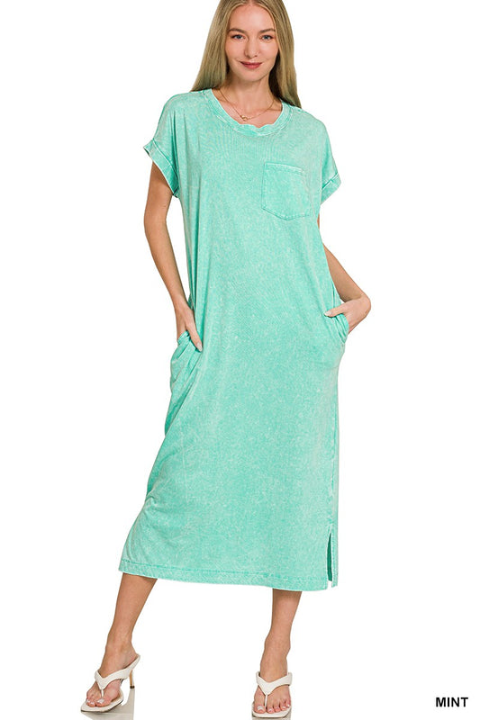 Zenana Washed Exposed Seam Short Sleeve T-Shirt Dress MINT 93592b0f18834d47a0e4d6660a5355a3-Max