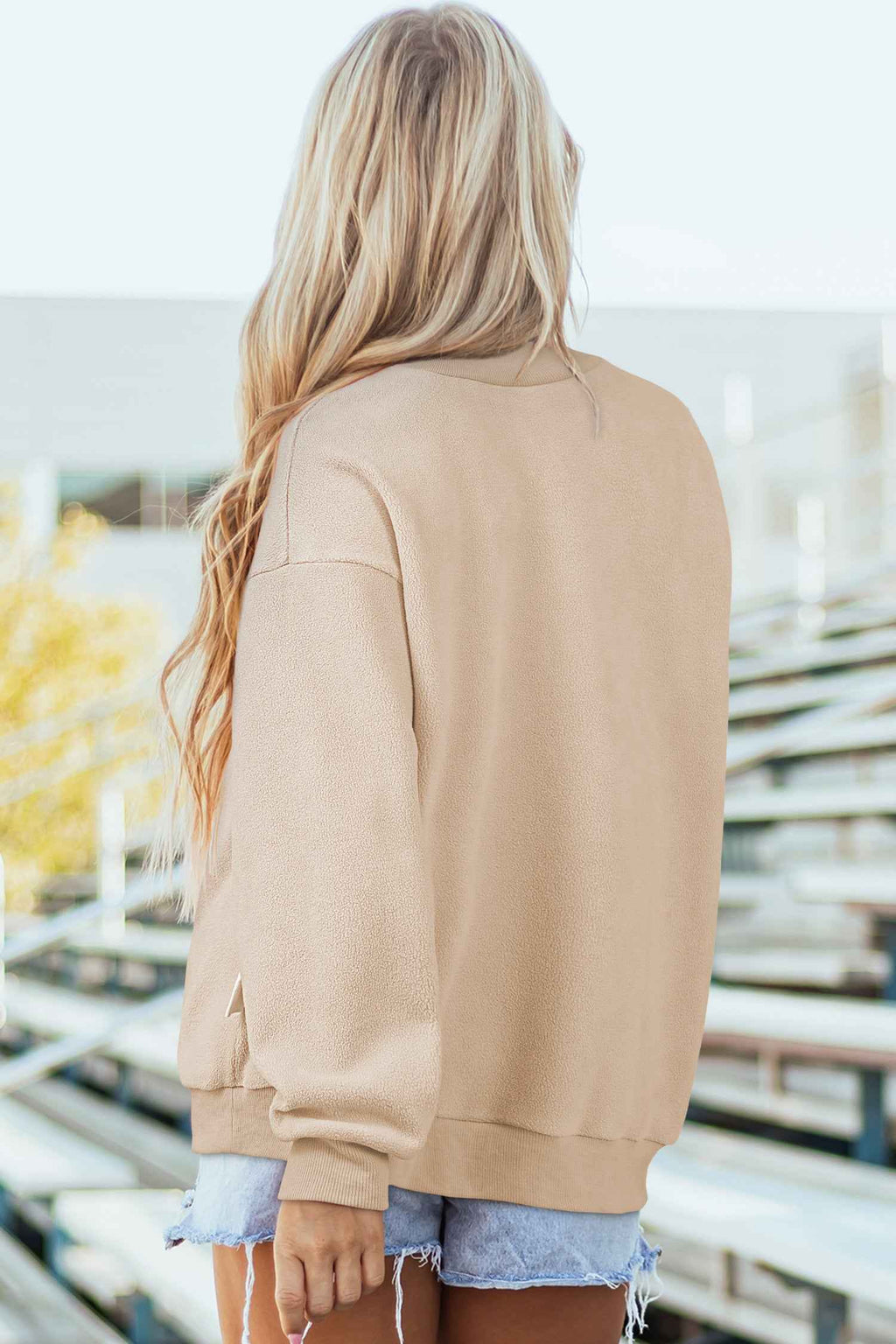 White Oversize Drop Shoulder Reversible Mock Neck Sweatshirt 935d684aad679003