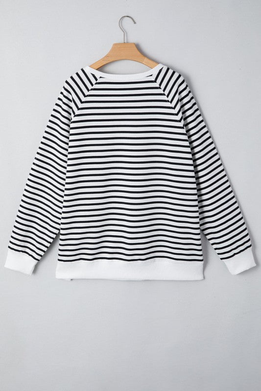 Stripe Raglan Sleeve Side Slit Sweatshirt 935fa600-eec9-4e38-a3cf-178367a55303