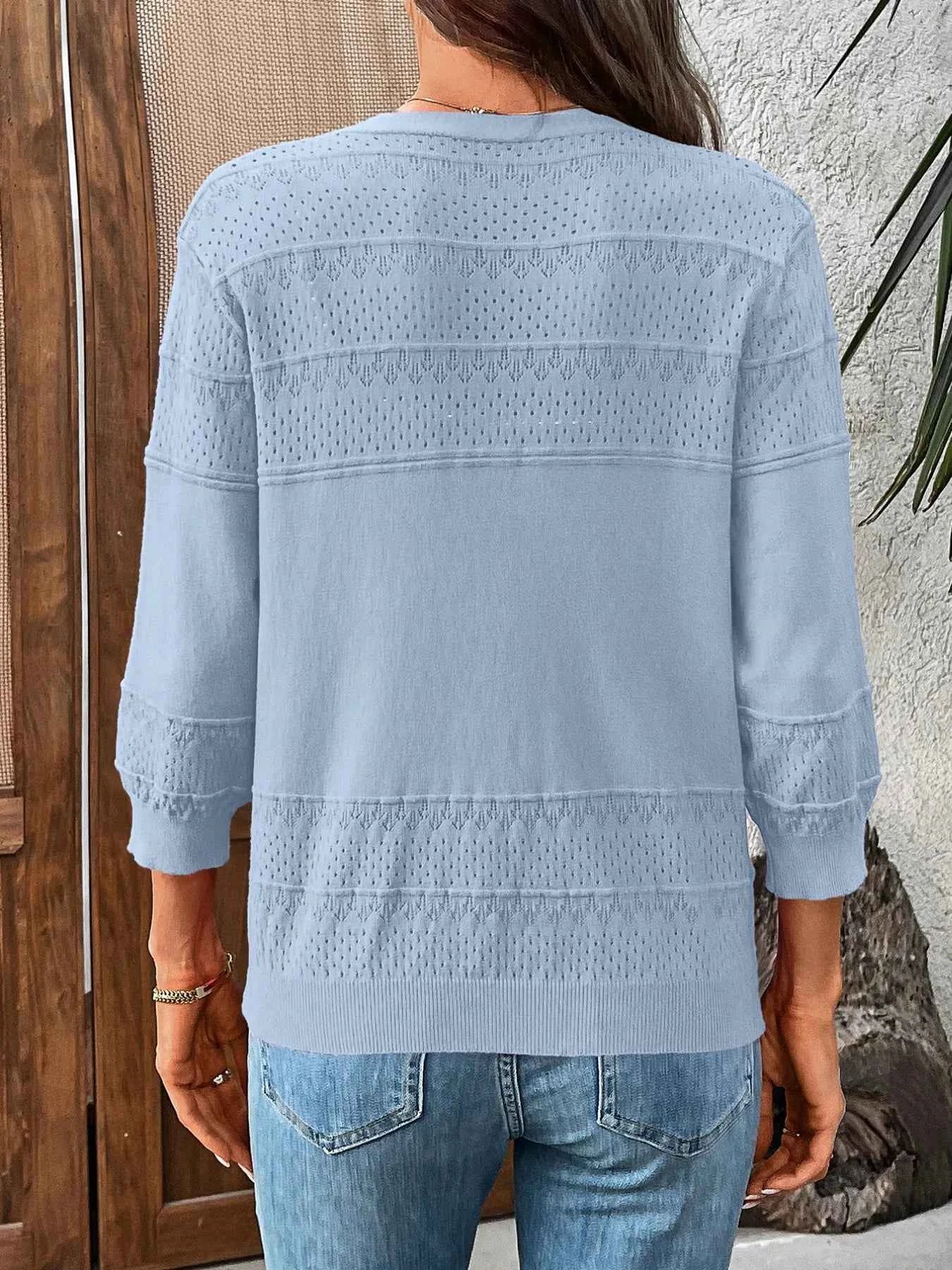 Textured Button-Front Cardigan with 3/4 Sleeves 935fc4f5-4bef-4d6a-a522-f245182646b6-Max-Origin