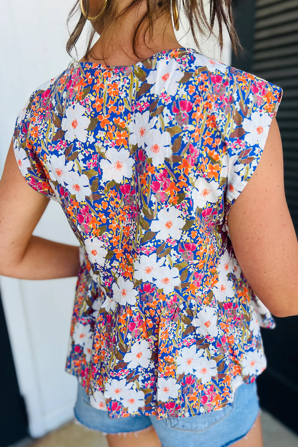 Rose Floral Bow Front Sleeveless Peplum Shirt 936683dc137de3e6