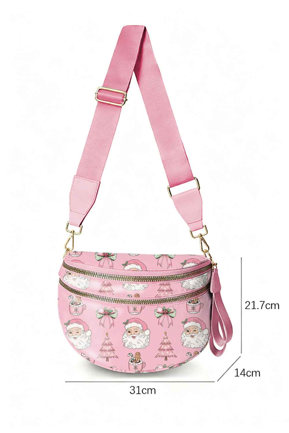 Pink Christmas Graphic Double Zip Crossbody Bag 936a94f0b7f1fe23
