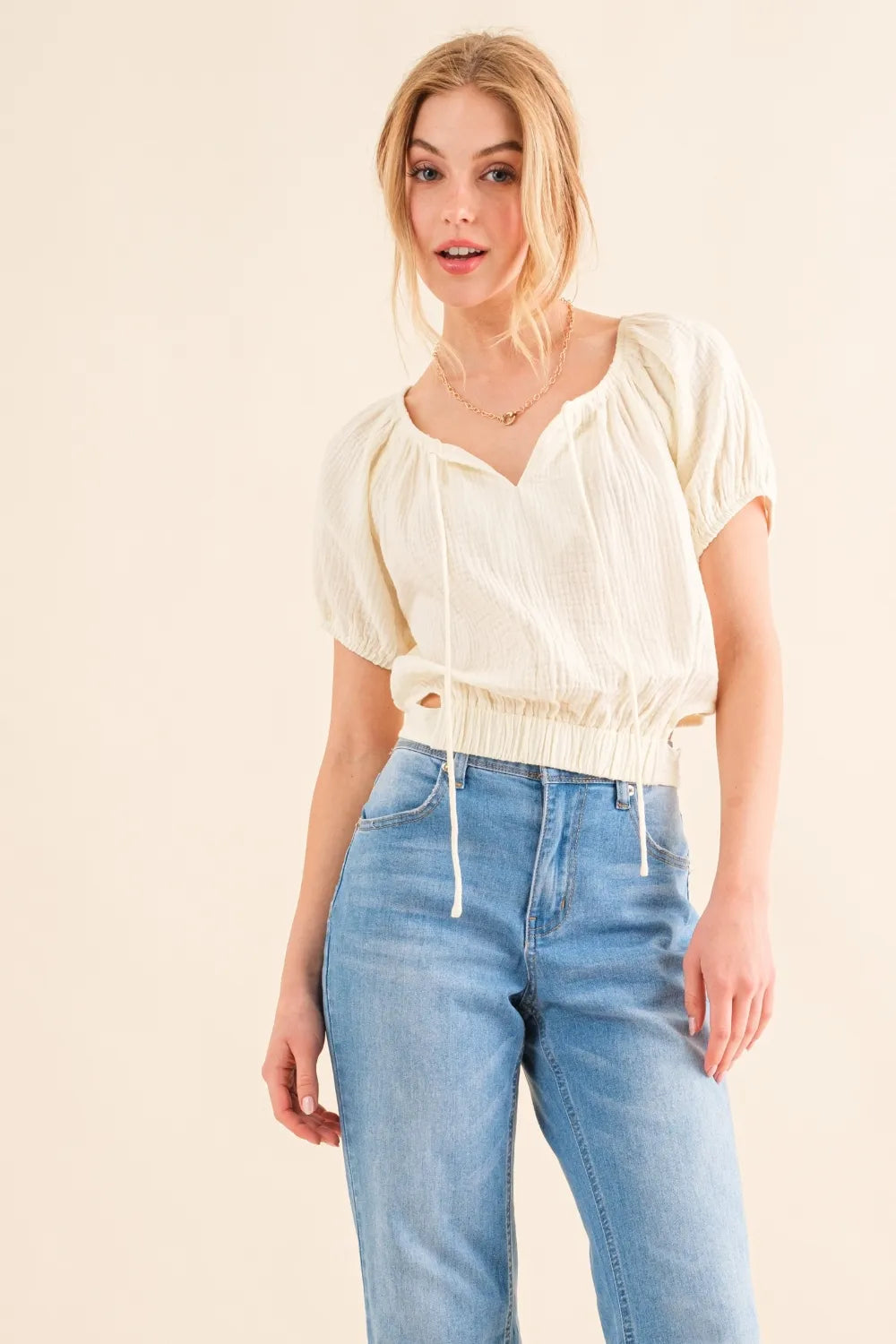And The Why Back Waist Tie Cropped Blouse Cream 936b6537-4581-4b4b-b59c-607477b3c3f6-Max