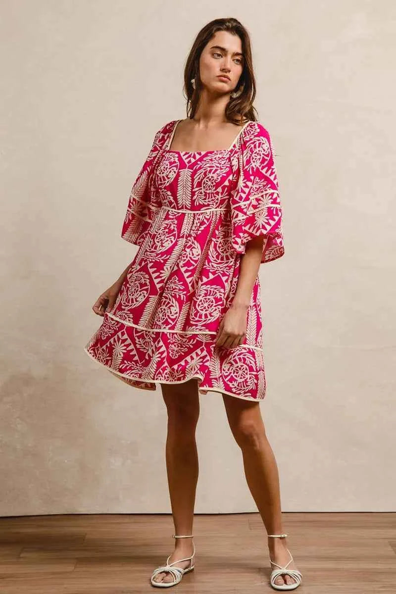Aztec Woven Printed Contrast Binding Dress 937200869db4449dbcdc4fdc201ce807-Max-Origin