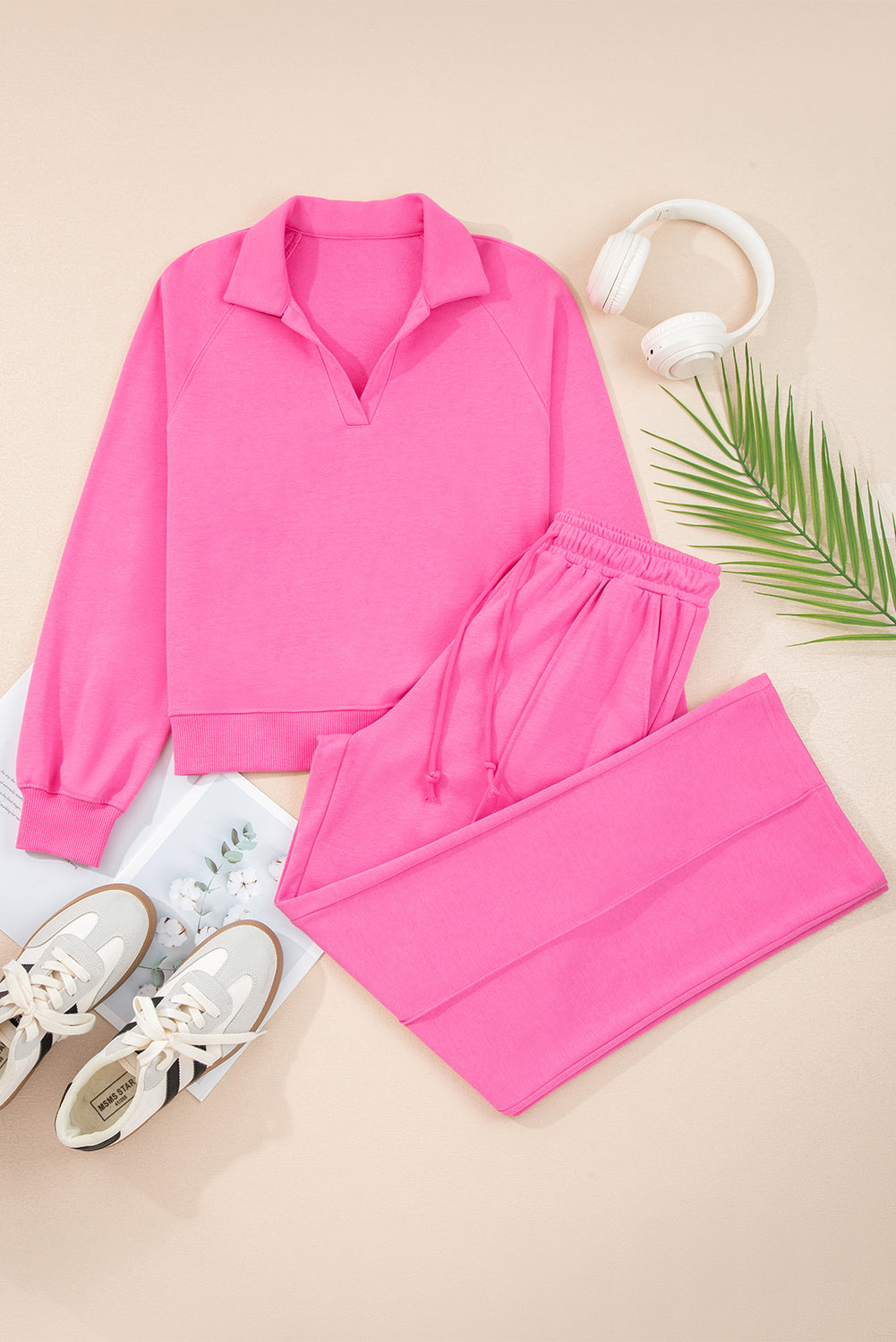 Wisteria Solid Color Collared Pullover and Central Seam Pants Set 937d27bdbc22d09e