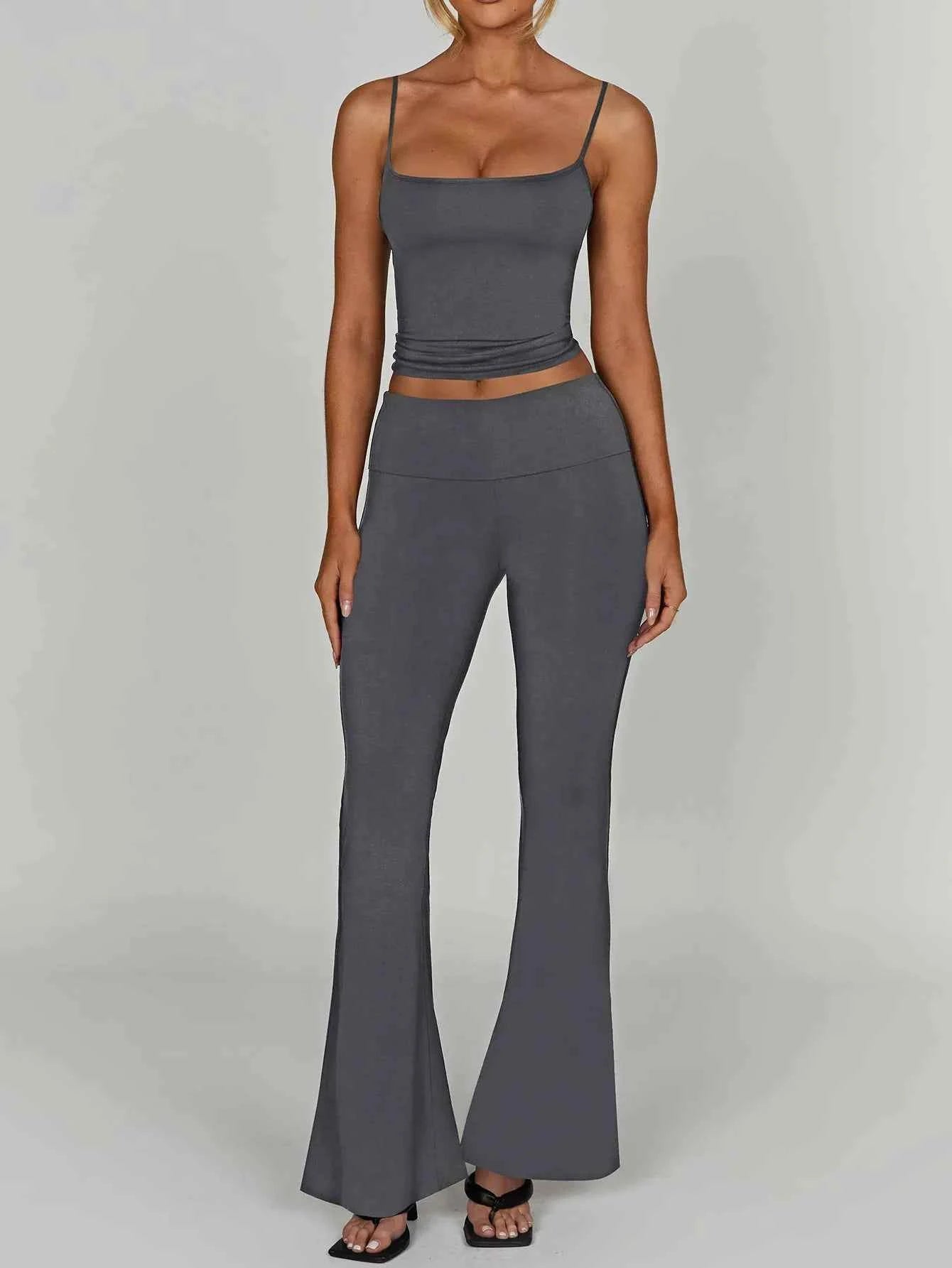 Cami Top and Flare Pants Matching Set Dark Gray 937fd86d-1d4e-46a5-b2ec-af999bd1acf8-Max-Origin