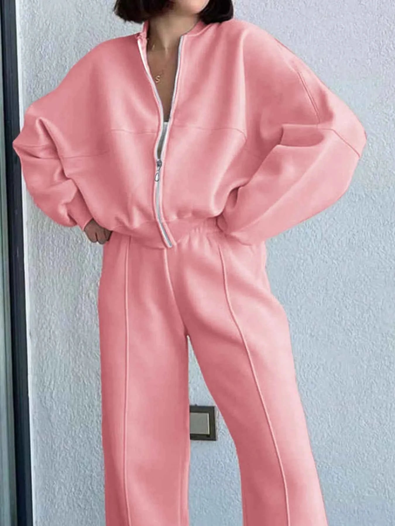 Zipper Up Jacket and Drawstring Pants Set 9382a243-4a63-4ac0-bc7e-147656d6f322-Max-Origin