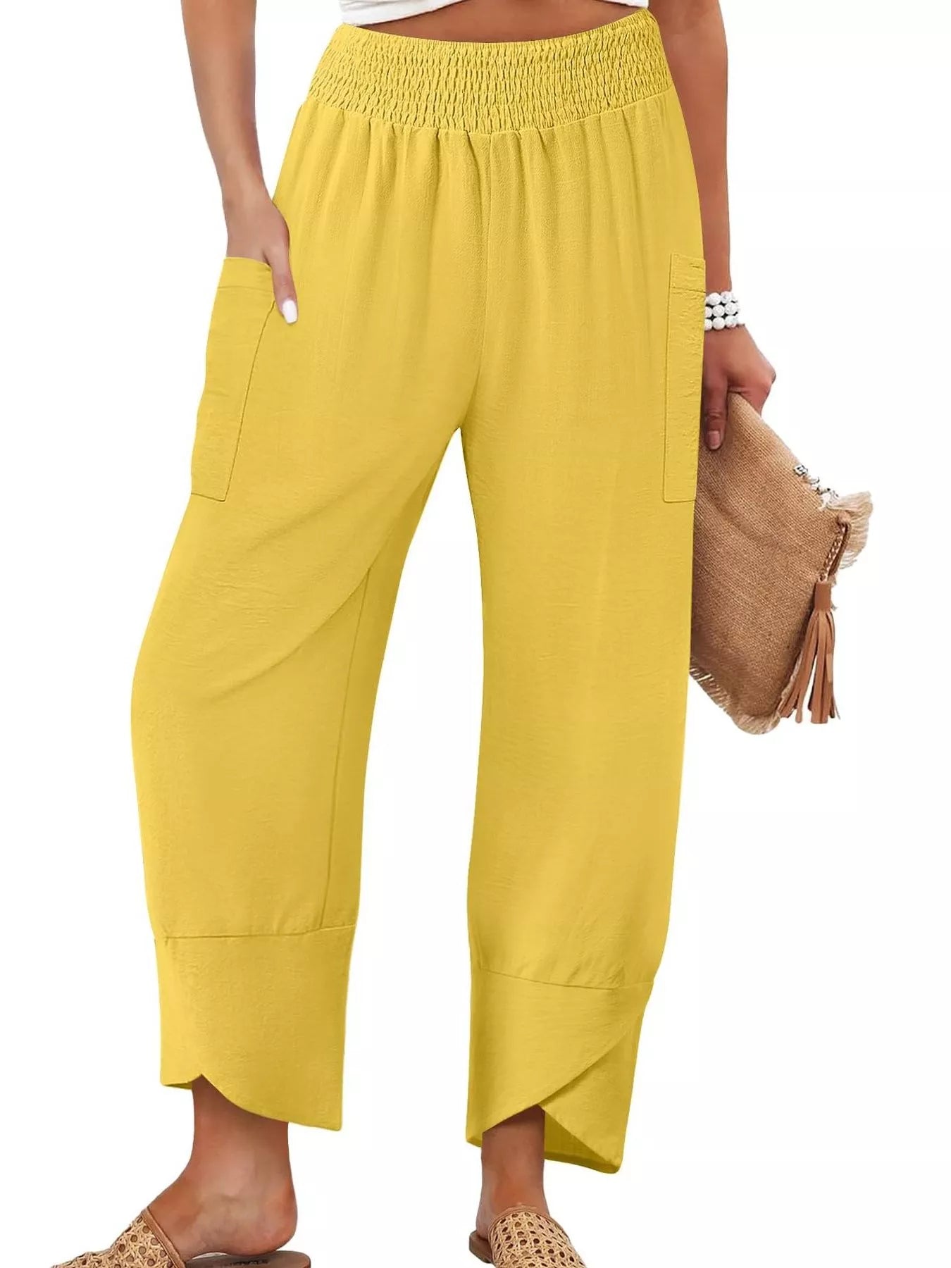 Elastic Waist Pants Yellow 939adb22-92fa-44ac-b86a-c15ba5ea88d5-Max-Origin