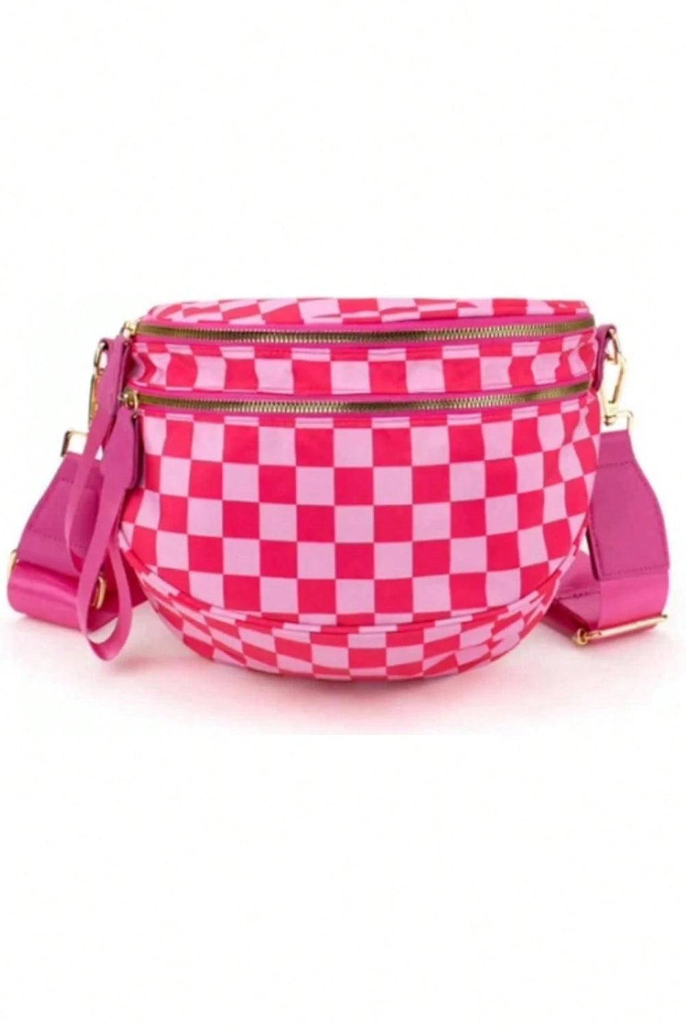 White Checkered Print Wide Strap Large Crossbody Bag 93a28905e39b74e1