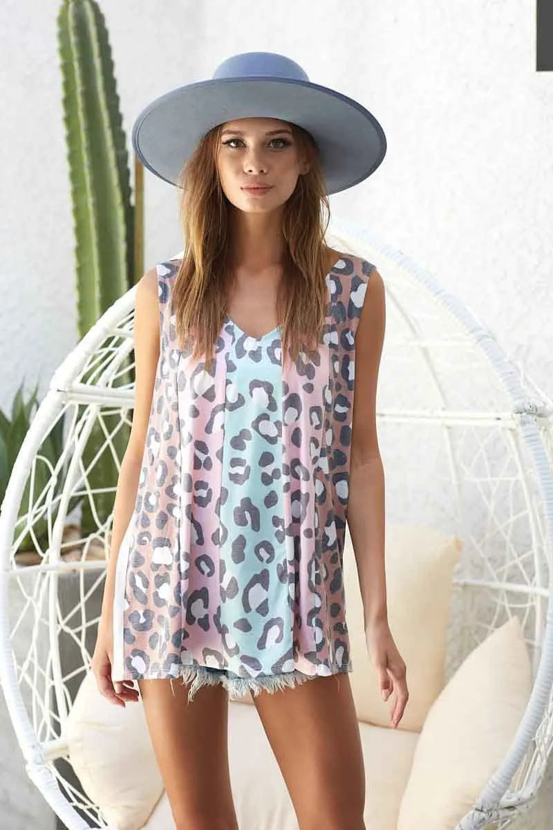 BiBi Leopard Printed Jersey Knit Color Block Sleeveless 93adf547636341268fa6083be0ca988a-Max-Origin
