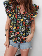 Tiered Flutter Sleeve V Neck Flower Blouse 93b02213c8ec4e748e86ab9233af91cc-Max-Origin