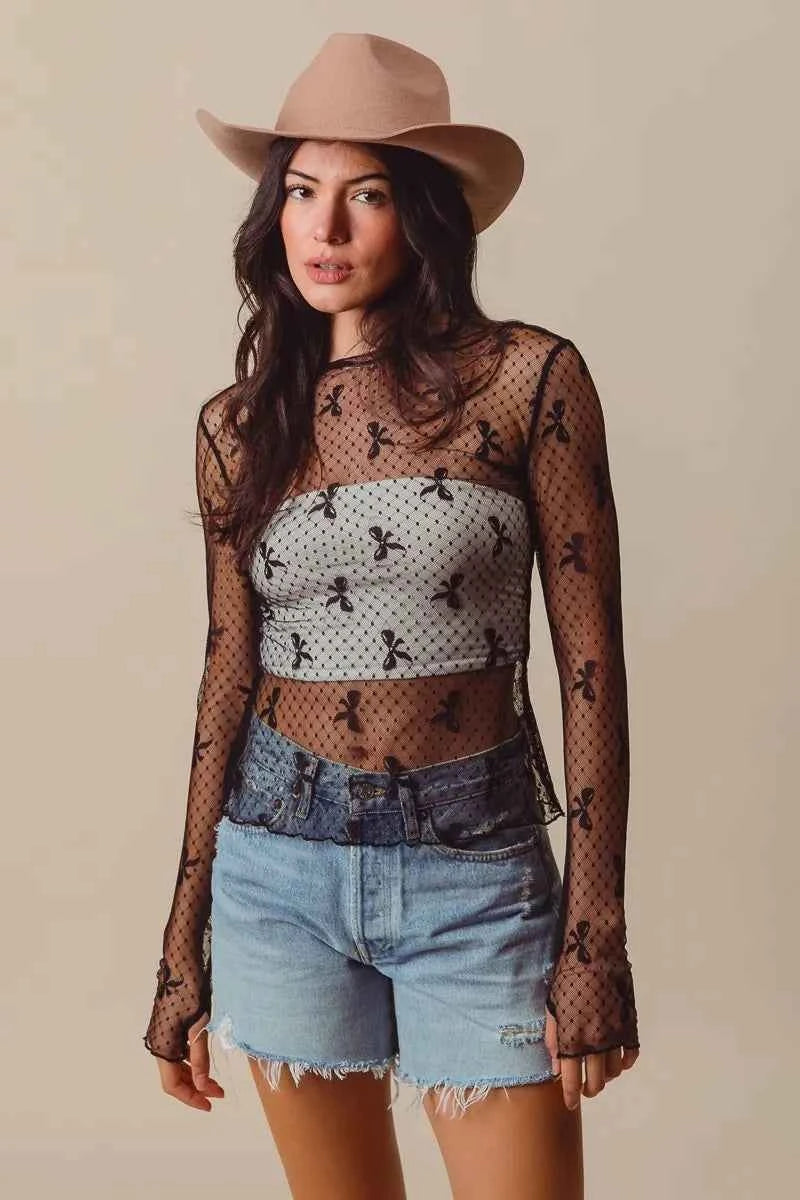 SO ME Bow Ribbon Pattern Sheer Lace Top 93b821222f2e43dfaa112d90938bd4f9-Max-Origin