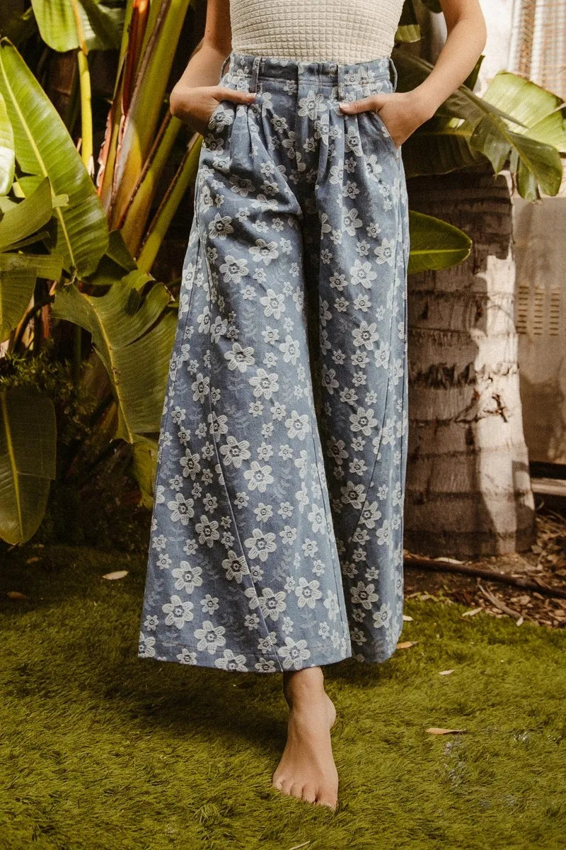BiBi Floral Texture Wide Leg Jeans DENIM 93b96a6d4be24ea4a97de561a80cf8ff-Max-Origin