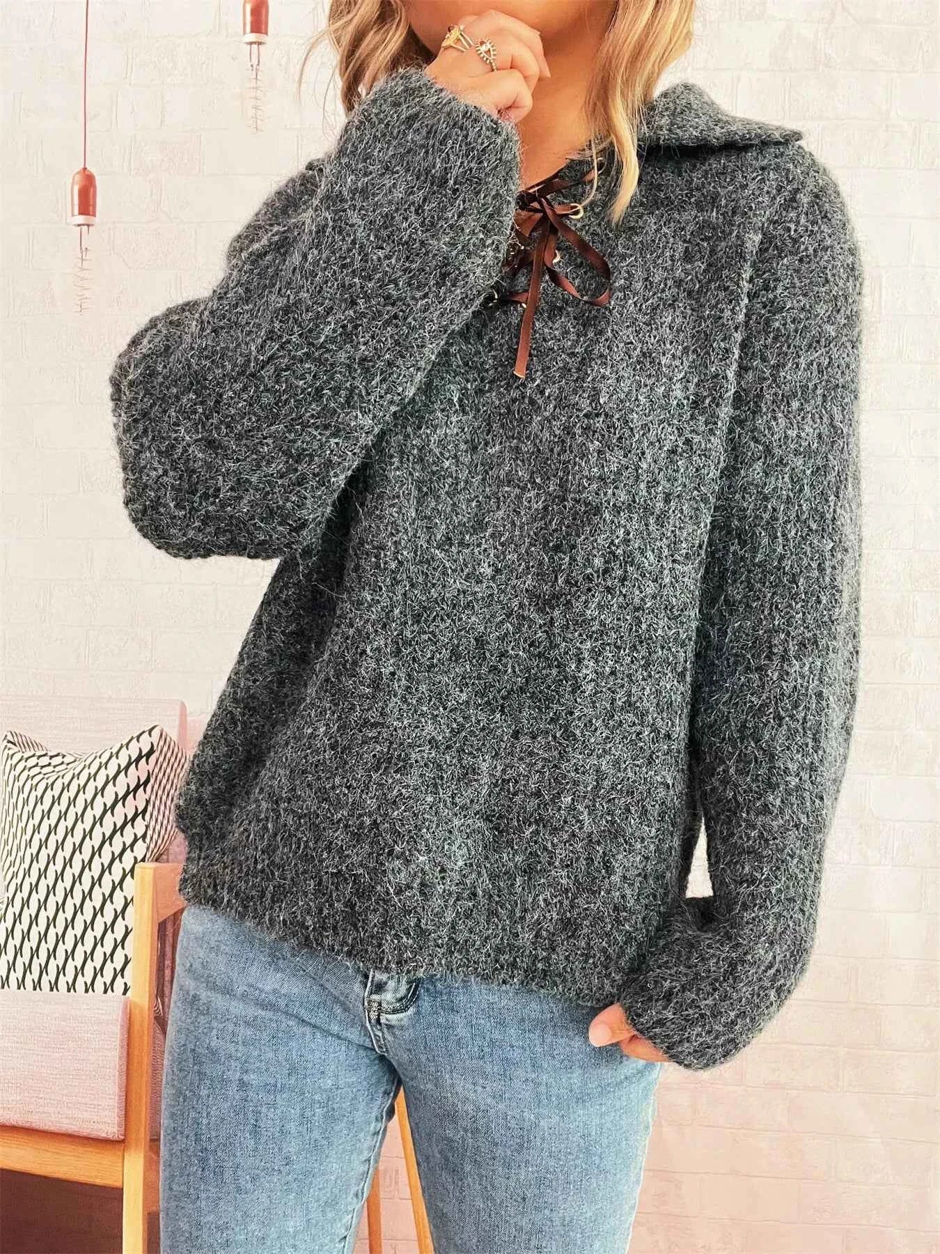 Lace Up Long Sleeve Sweater 93bfd0c42d38417babbd7d1ad7cbc8ab-Max-Origin