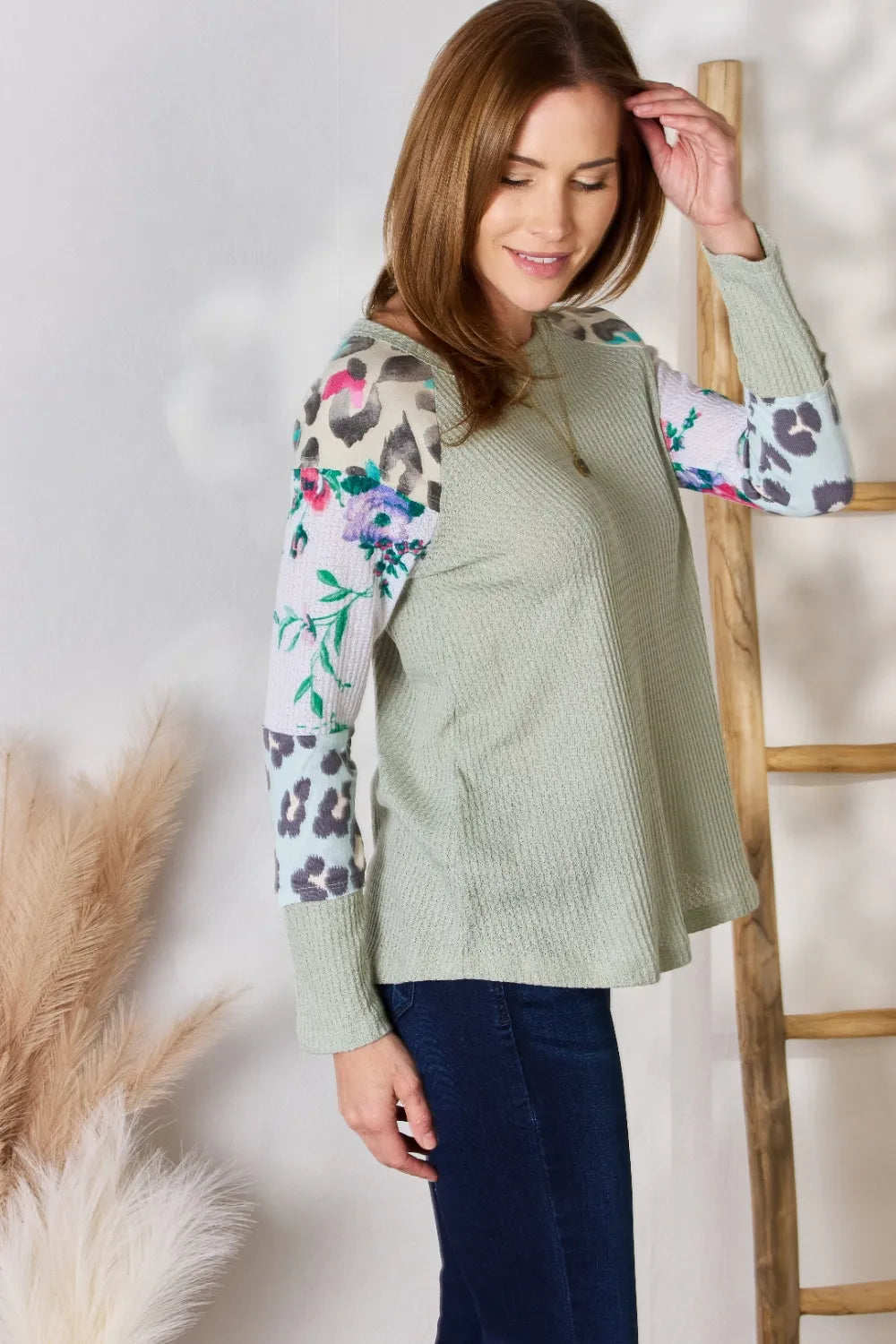 Hailey & Co Full Size Printed Round Neck Blouse 93ca2e36-6458-4989-a323-011c47efab92-Max