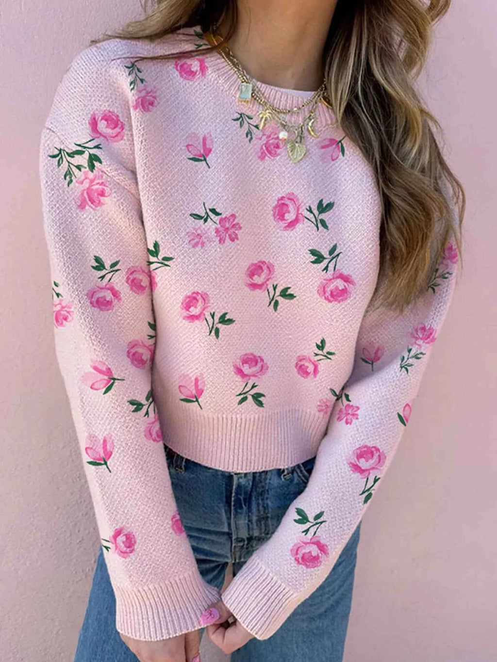 Floral Drop Shoulder Cropped Sweater Delicacy 93cc06ab97e94920994439113852e6cd-Max-Origin