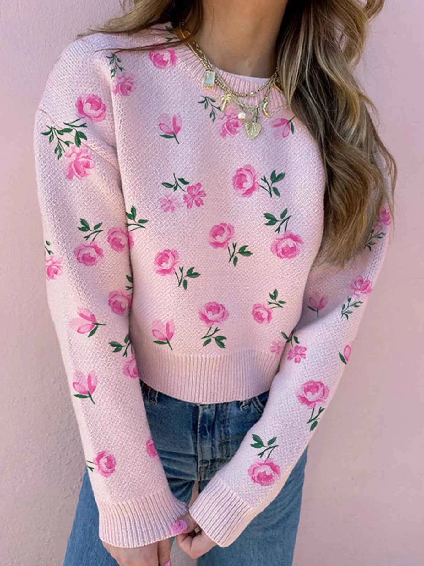 Floral Drop Shoulder Cropped Sweater Delicacy 93cc06ab97e94920994439113852e6cd-Max-Origin