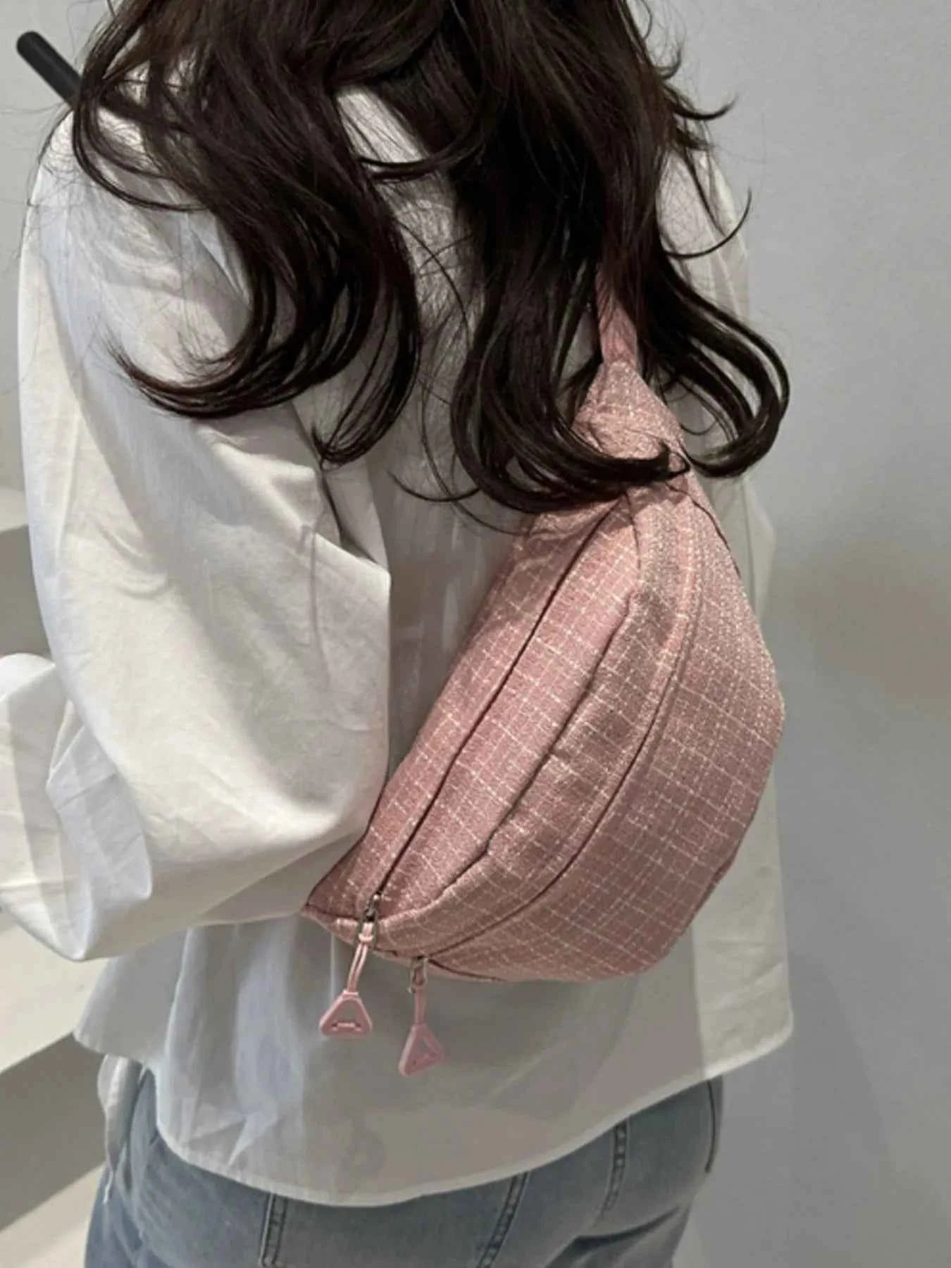 Plaid Pattern Crossbody Bag Pink One Size 93cd2844-a0f7-479f-935e-06be216187b7-Max-Origin