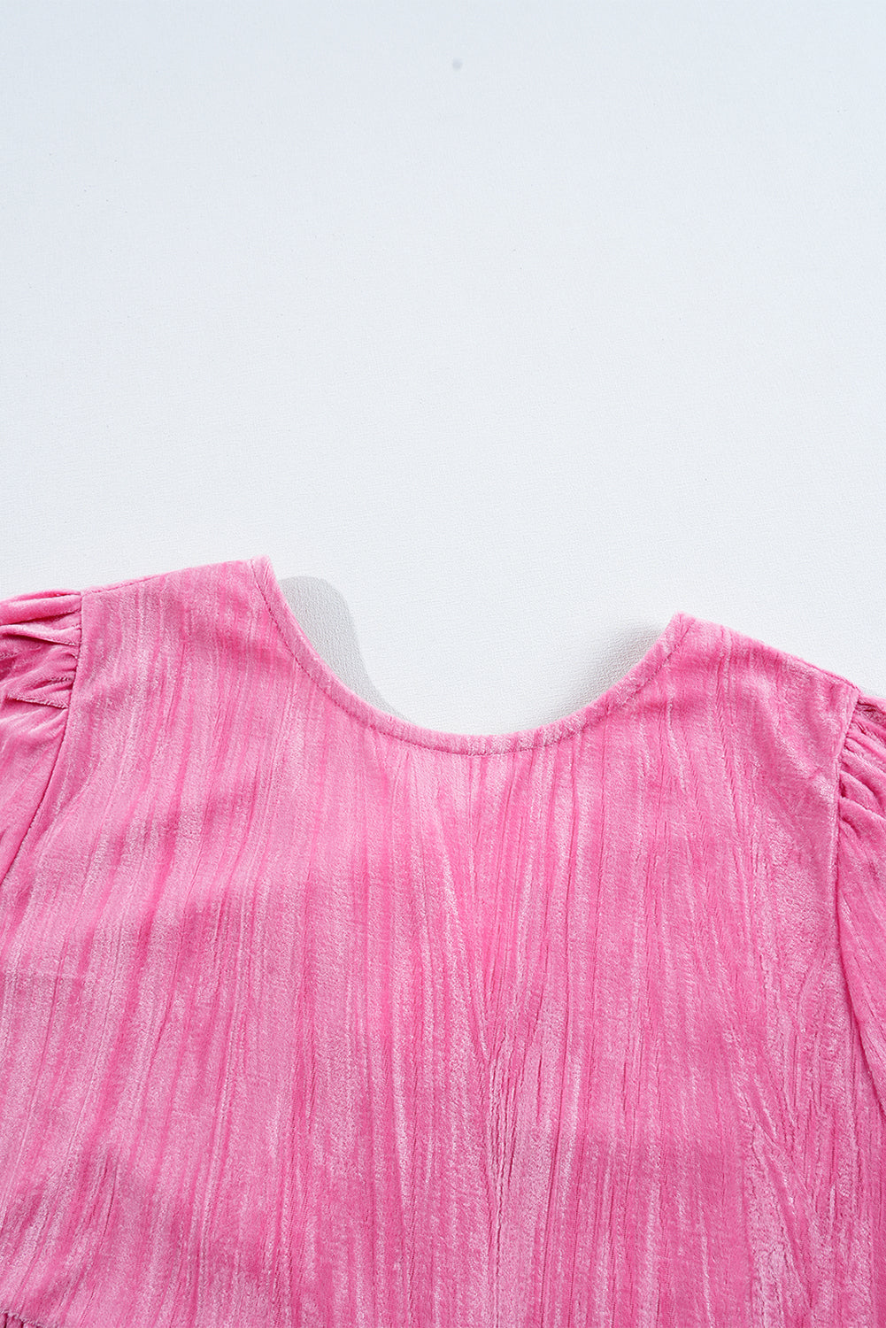 Strawberry Pink Flounce Sleeve Tiered Ruffled Velvet Mini Dress 93ce29095582fd33