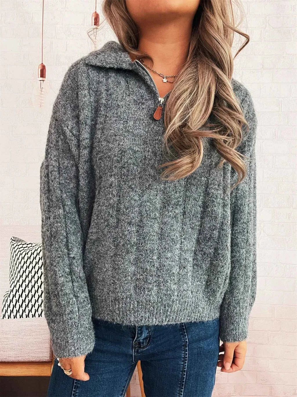 Ribbed Hem Quarter Zip Sweater 93d94df4a897466aa5f7b686a8bc0214-Max-Origin