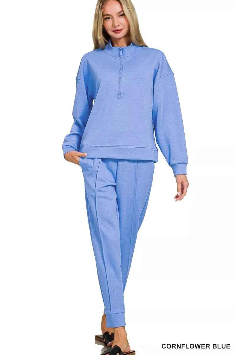 Zenana Scuba Half Zip Pullover and Jogger Set CORNFLOWER BLUE 93e55d1e1e8c47048381baf94091696b-Max-Origin