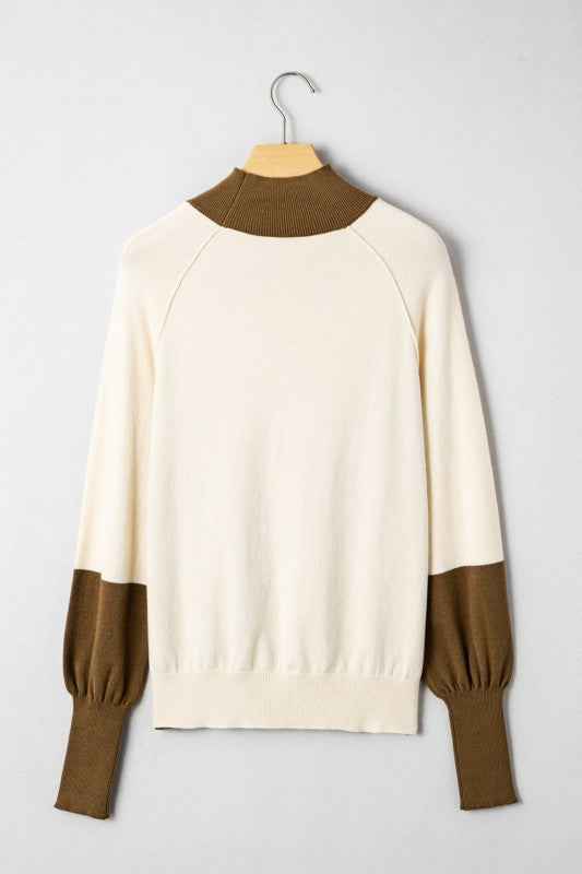 Colorblock Raglan Puff Sleeve Mock Neck Sweater 93e7221c-71b7-4895-9a59-f6e4dd1e19f3
