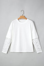 White Fake Two-Piece Lace Long Sleeve Drop Shoulder Tee 93ea1c7c12a065d5